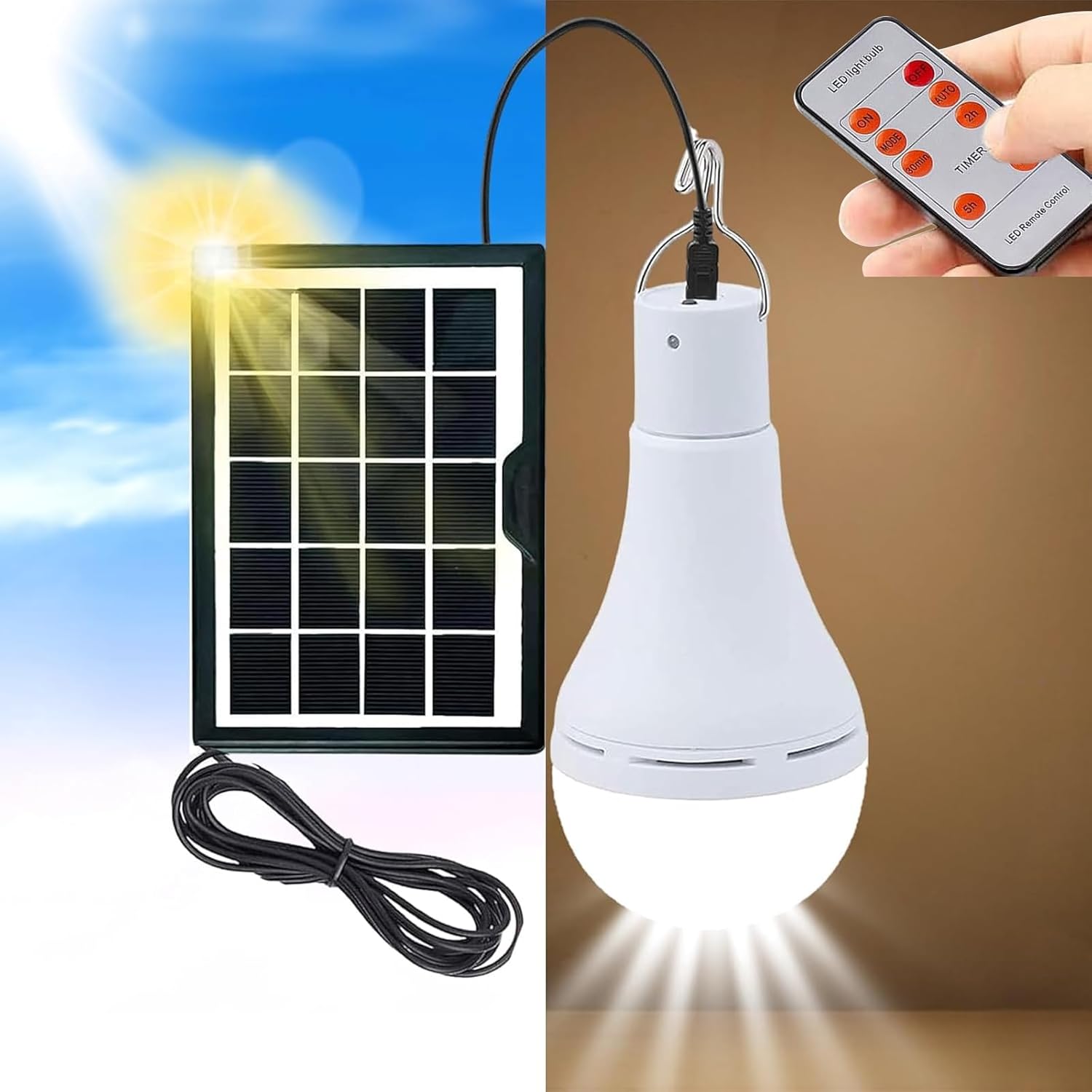 LED Solar Glühbirne Solarlampen, 9W Garten Solarleuchten mit