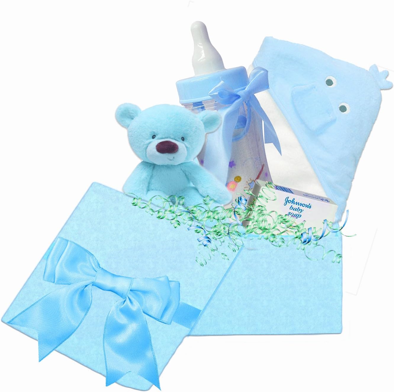 Special Delivery "Bouncy Baby Boy" Deluxe Baby Gift Basket Box Featuring 15 Ultra Lux Baby Boy Items