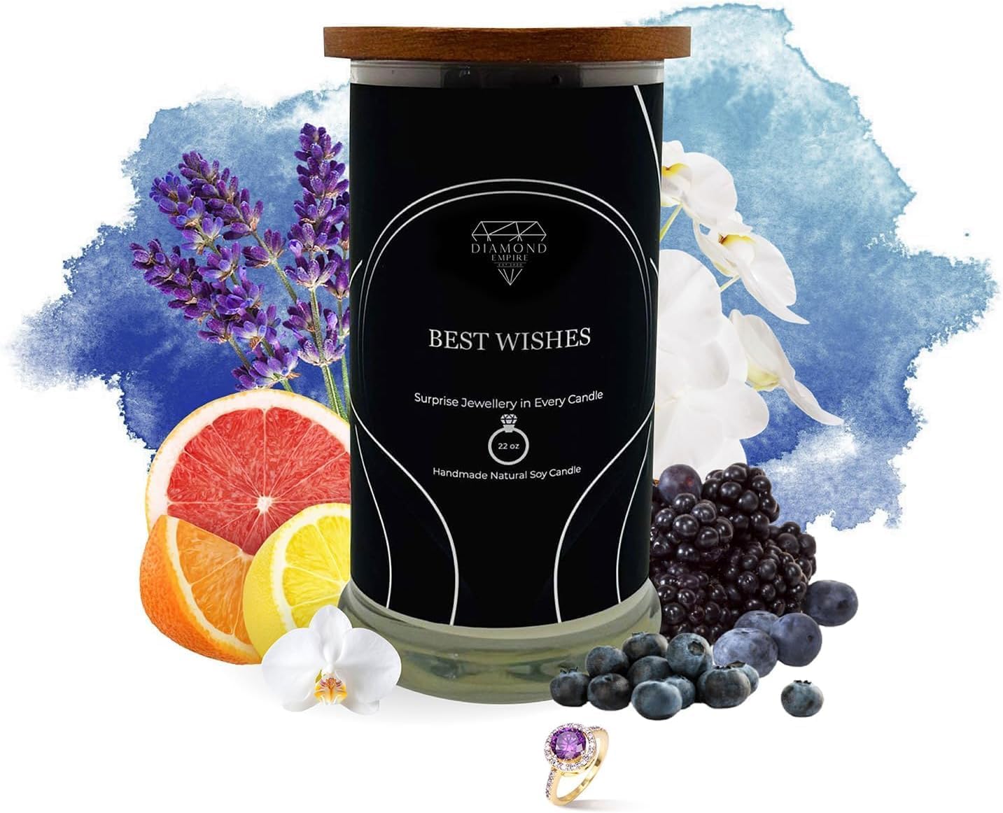 Diamond Empire Candele con scritta "Best Wishes" con gioielli a sorpresa all'interno (gioielli del valore fino a £2.500), candele altamente profumate, set regalo per anniversario, compleanno