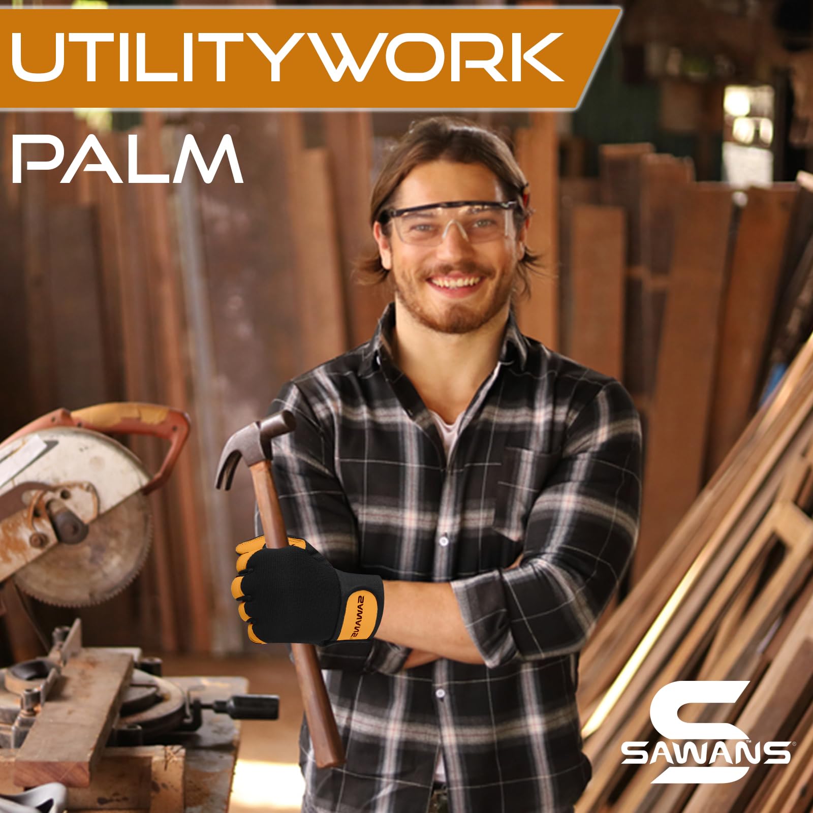 SAWANS Guantes de trabajo de jardinería de cuero Jardín a prueba de espinas Construcción transpirable Mecánico flexible para el trabajo Hombres Mujeres Utilidad Guantes de seguridad (Amarillo, M)