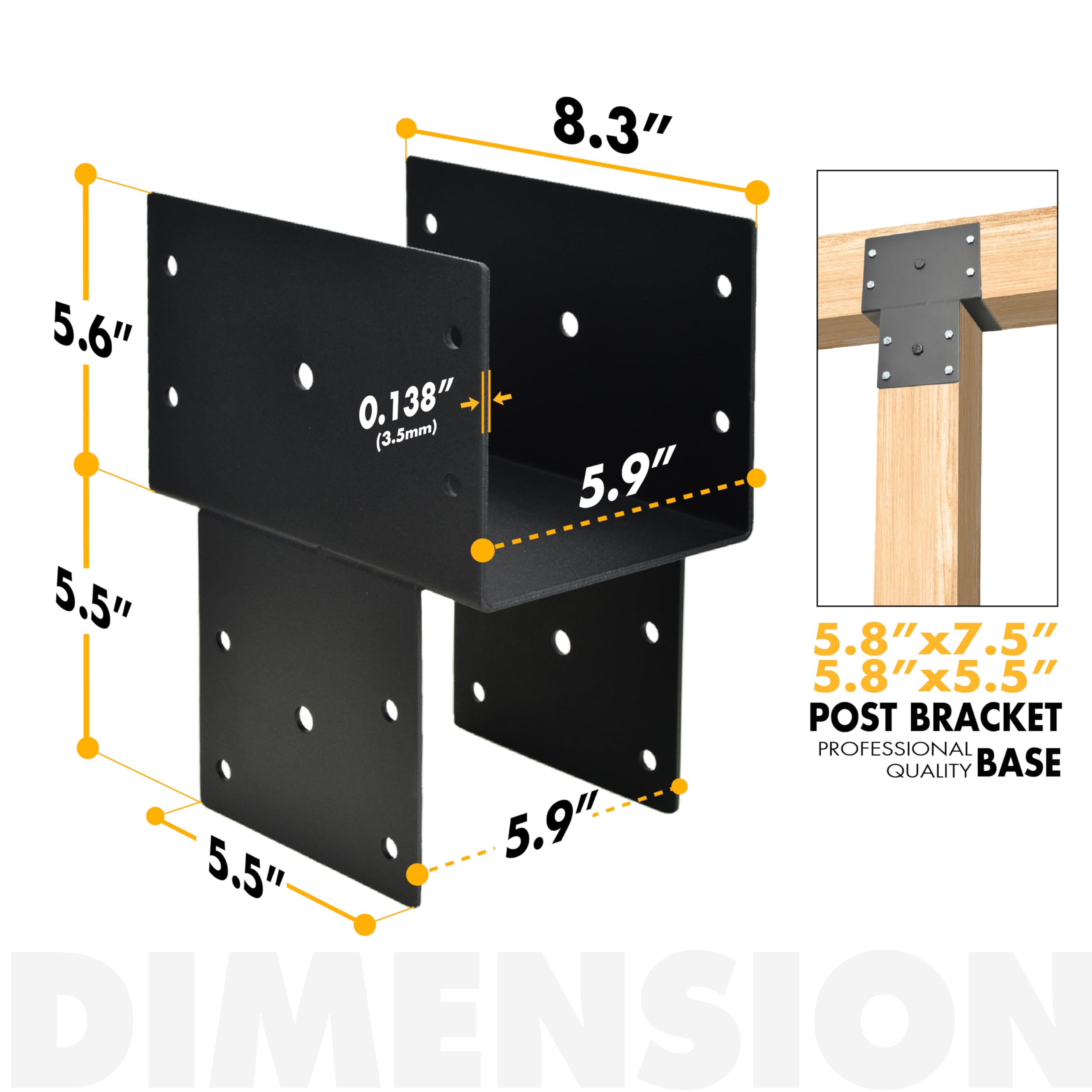 Condition photo showing New/Like New for 2 pack heavy duty post caps tie bracket, 6''x6'' (internal 5.5"x5.5"), fit connecting wood gazebo, deck patio post and wood beams bracket (black)