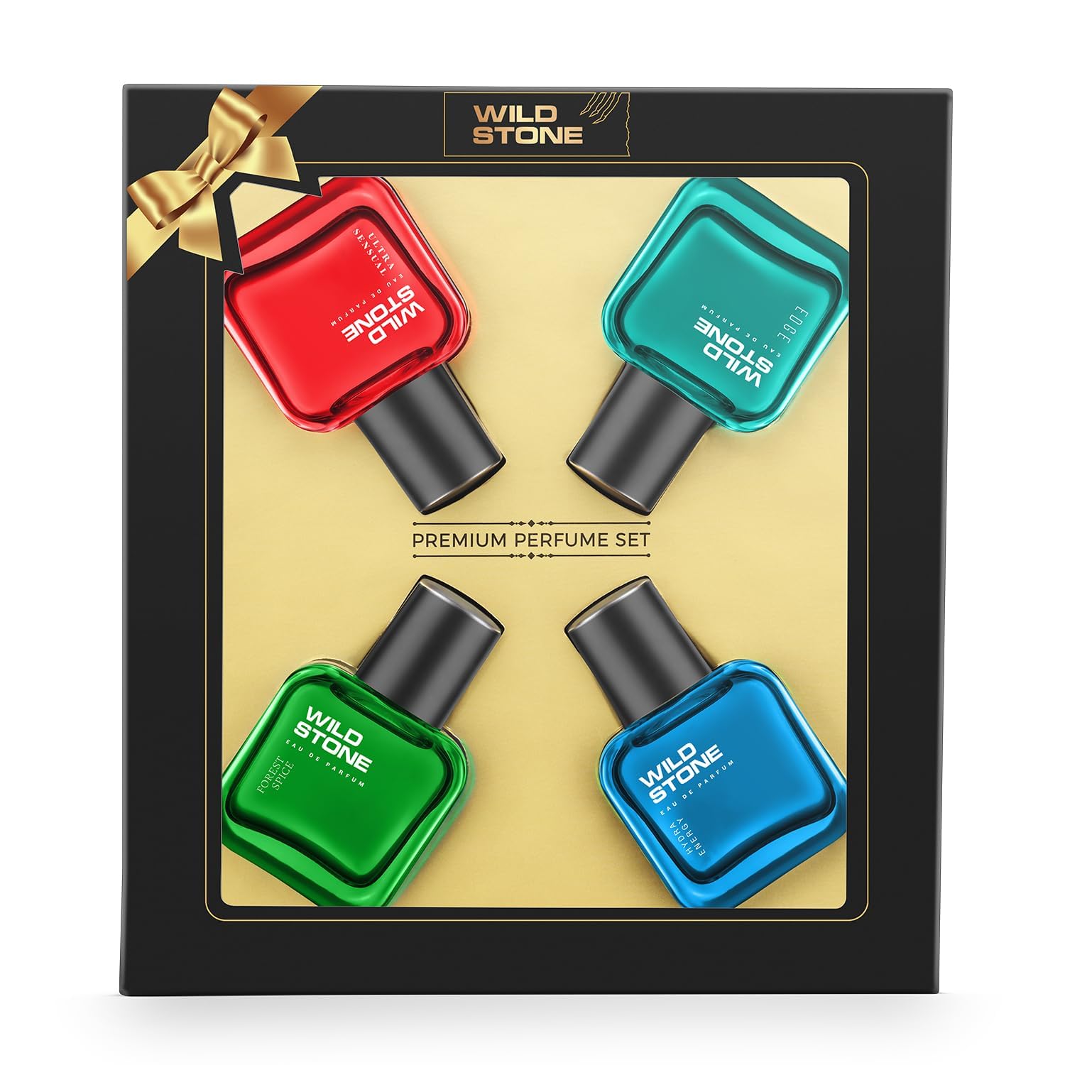 Wild Stone Edge, Forest Spice, Hydra Energy and Ultra Sensual Perfume Combo for Men, Long Lasting Smell | Pack of 4 (30ml each)