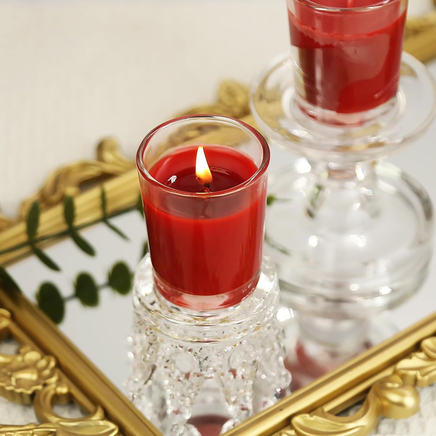 6 Packs Unscented Red Votive Candles in Glass, 2 Inch Natural Soy Wax Scentless Candles for Christmas Wedding Party Home Holiday Relaxation Spa, 12-15 Hour Burning Time