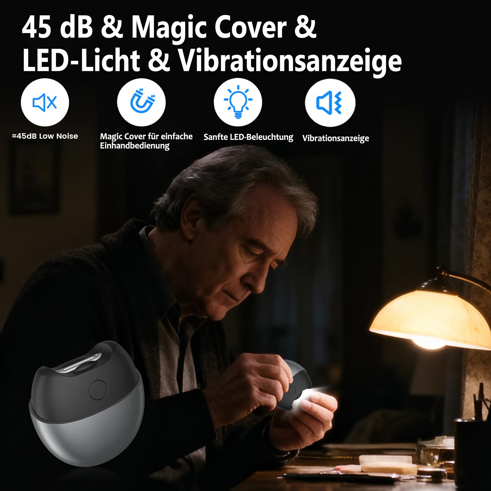 Aokitec Elektrischer Nagelknipser, Elektrischer Nagelschneider, Automatischer Nail Clipper mit LED-Licht, 2-Speed, Schmutzsammelrate >90%, Sicherer Nagelknipser für Senioren & Sehbehinderte