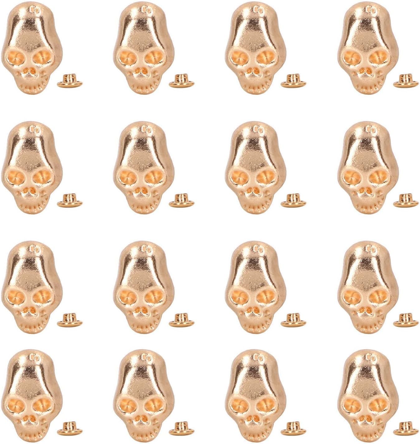 150 Sets Skull Head Rapid Rivets, Ghost Head Studs, Bronze Alloy Skull Rivet Studs, Skull Rivets Punk Style, Ghost Head Rivets Leather Craft Decoration for Shoes (Gold)