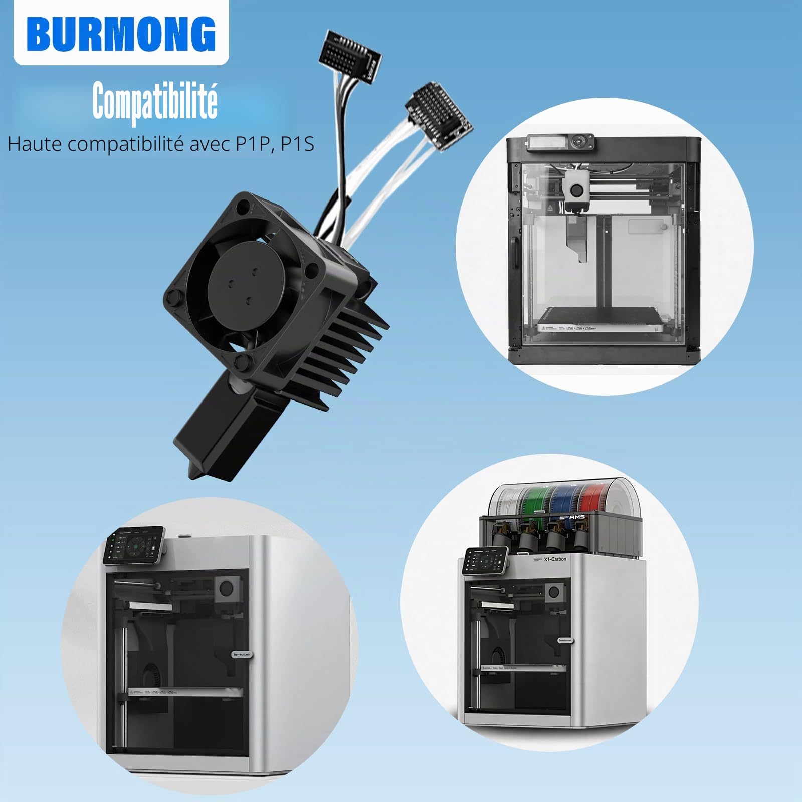 BURMONG P1S P1P Hotend Kit complet 0,2/0,4/0,6 mm, Buse en acier trempé Hotend Kit complet pour Bambu Lab P1P/P1S, Hot End assemblé avec ventilateur, Hotend Pièce détachée pour la série P1