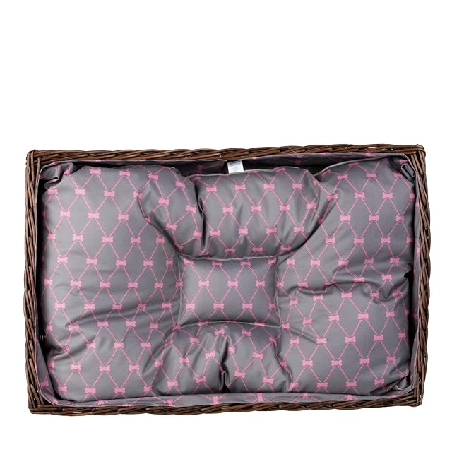 Foto 4 de 6 de e-wicker24 Alles aus Weide - Cesta de mimbre para perro rectangular forrada con bonito cojín gris impreso…