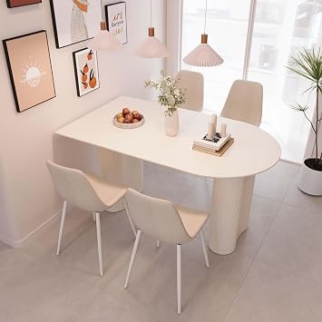 Modern Cream Dining Table Set for 4, 5 Piece Dining Table and Chairs Set, 63" White Oval Dining Table with 4 Modern Chairs, Kitchen Table and Chairs Set for 4-6 Person Ideal for Dining Room