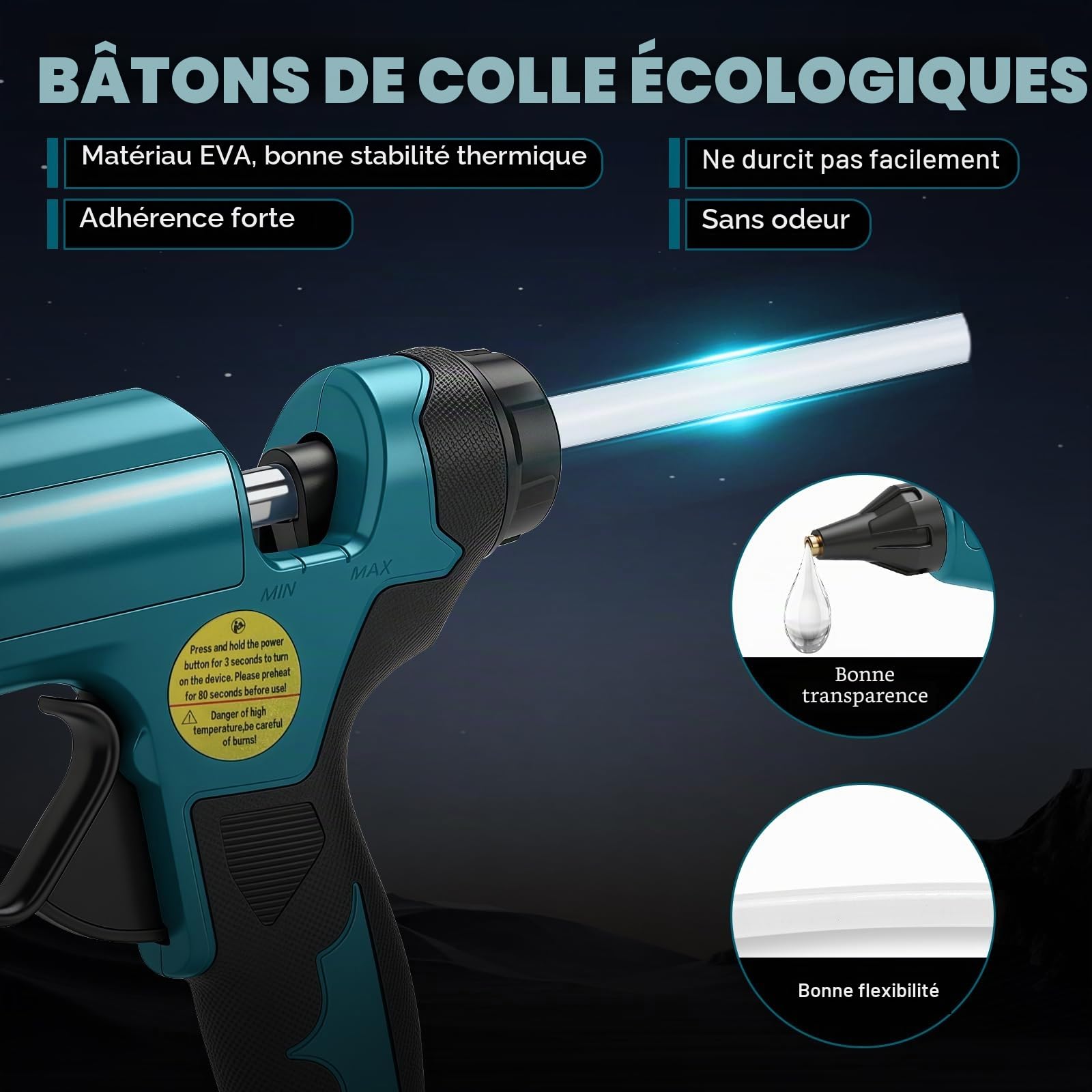 Pistolet à colle chaude sans fil pour Makita 18V (sans batterie) | 100W, max. 200℃, pistolet à colle, préchauffage rapide, affichage température et niveau de batterie, pour DIY