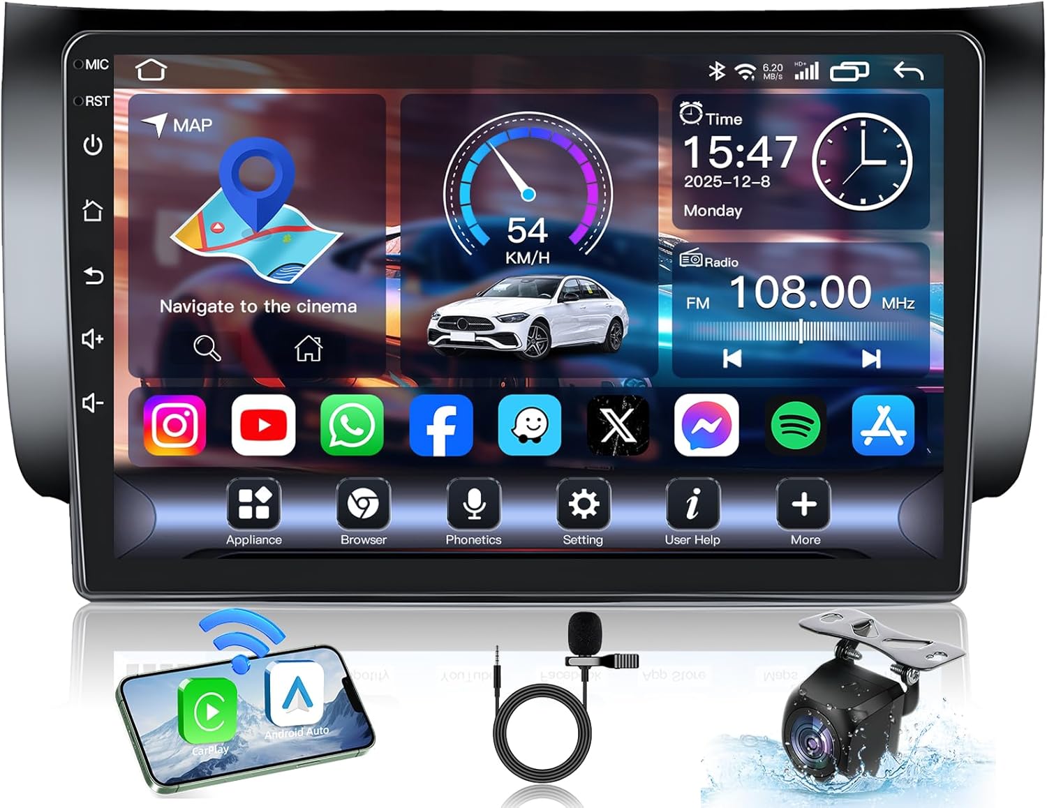 Upgrade 4+64G Car Radio for Nissan Sentra 2013-2017: 10 inch 1280 * 800P IPS Touch Screen Head Unit Stereo with Carplay Android Auto GPS Navigation 5G WiFi Mirror Link FM 1080P Backup Camera SWC