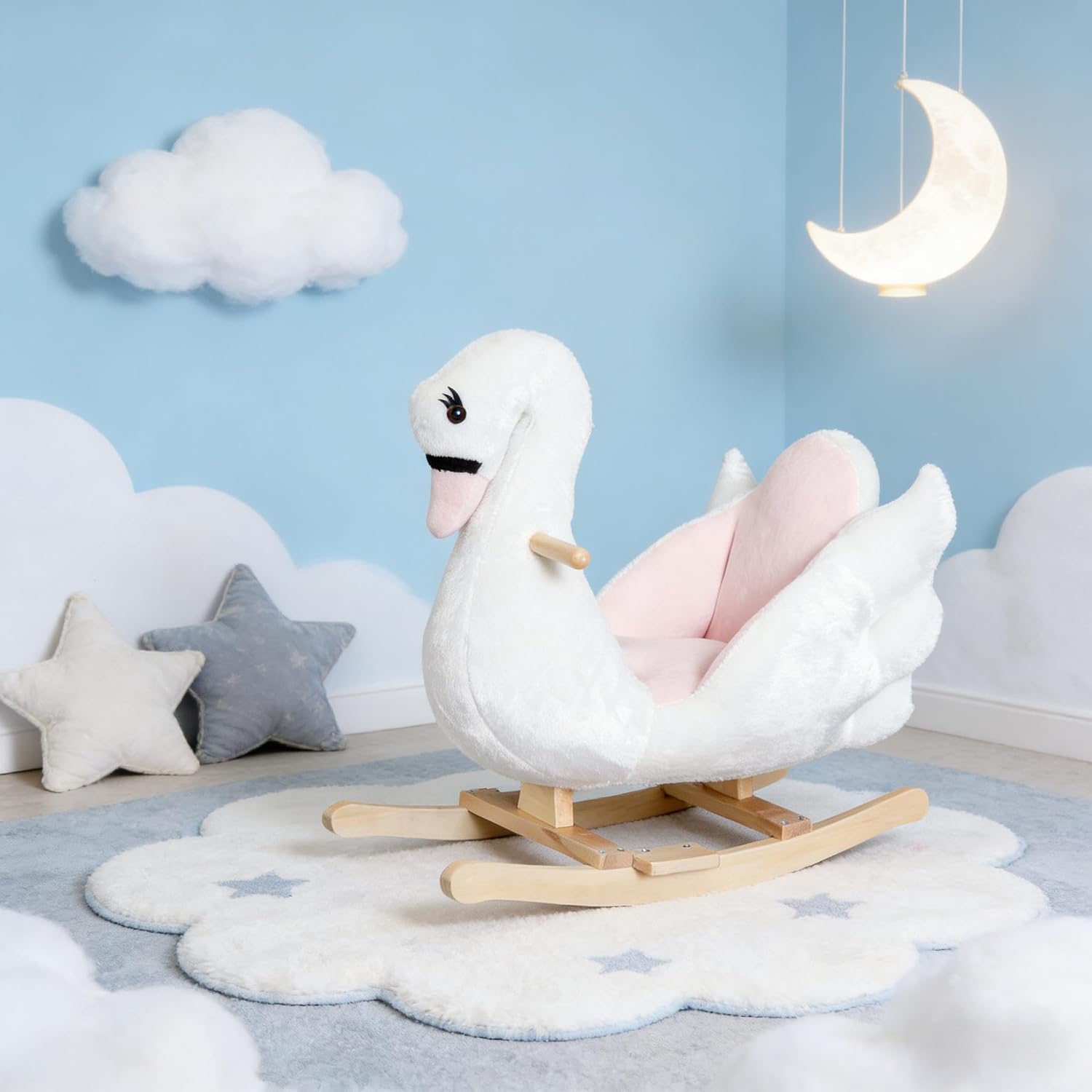 Plush Swan Rocking Horse – Elegant Bird Shape, Soft Cuddly Seat, Stable Rocker, Toddler Toy