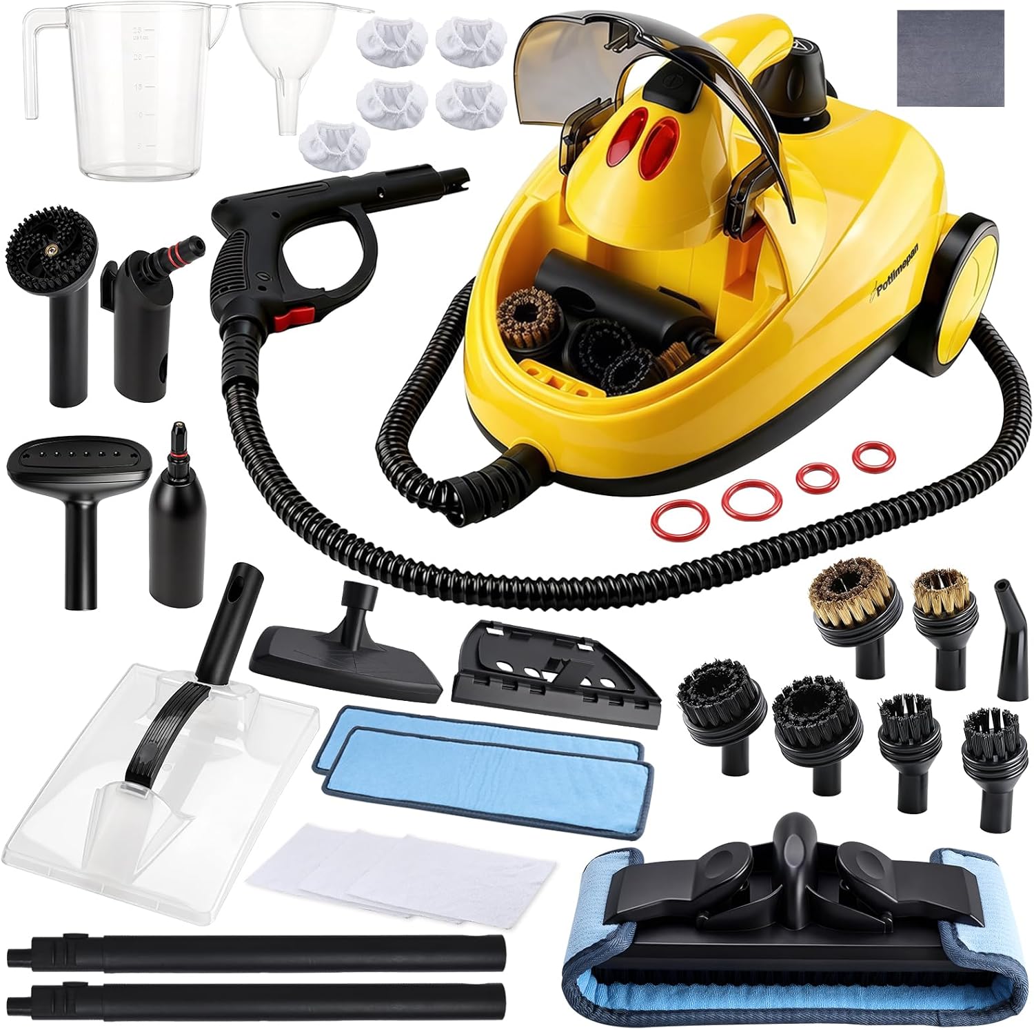 1500W Steam Cleaner 35-Piece All-in-One Attachments Kit, 99% Sanitization, 22ft Reach, 360° Rotating Brush for Home/Car/Tile/Grout/Wallpaper Removal, Chemical-Free Cleaning (35 in 1)