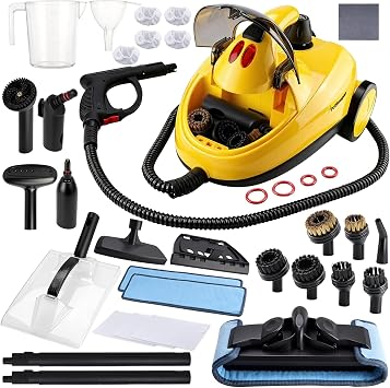 1500W Steam Cleaner 36-Piece All-in-One Attachments Kit, 99% Sanitization, 22ft Reach, 360 Rotating Brush for Home/Car/Tile/Grout/Wallpaper Removal, Chemical-Free Cleaning 35 in 1