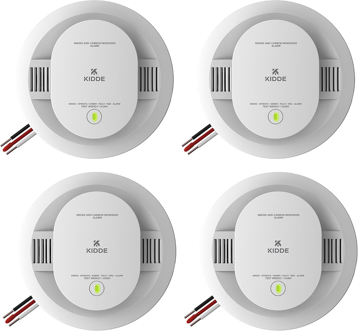 Kidde Hardwired Smoke & Carbon Monoxide Detector, AA Battery Backup, Voice Alerts, Interconnectable, LED Warning Light Indicators, 4 Pack