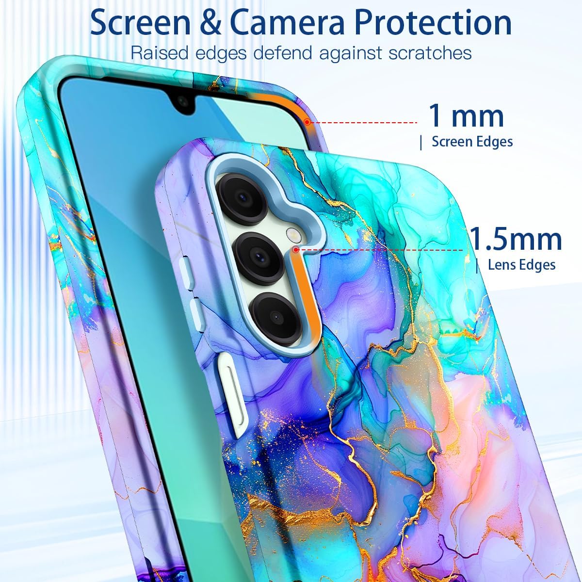Hekodonk for Galaxy A16 5G Case,Heavy Duty Full Body Shockproof Protection 3 in 1 Hybrid Hard PC Soft Rubber Rugged Drop Protective Slim Women Phone Case for Galaxy A16,Blue Marble - Image 4
