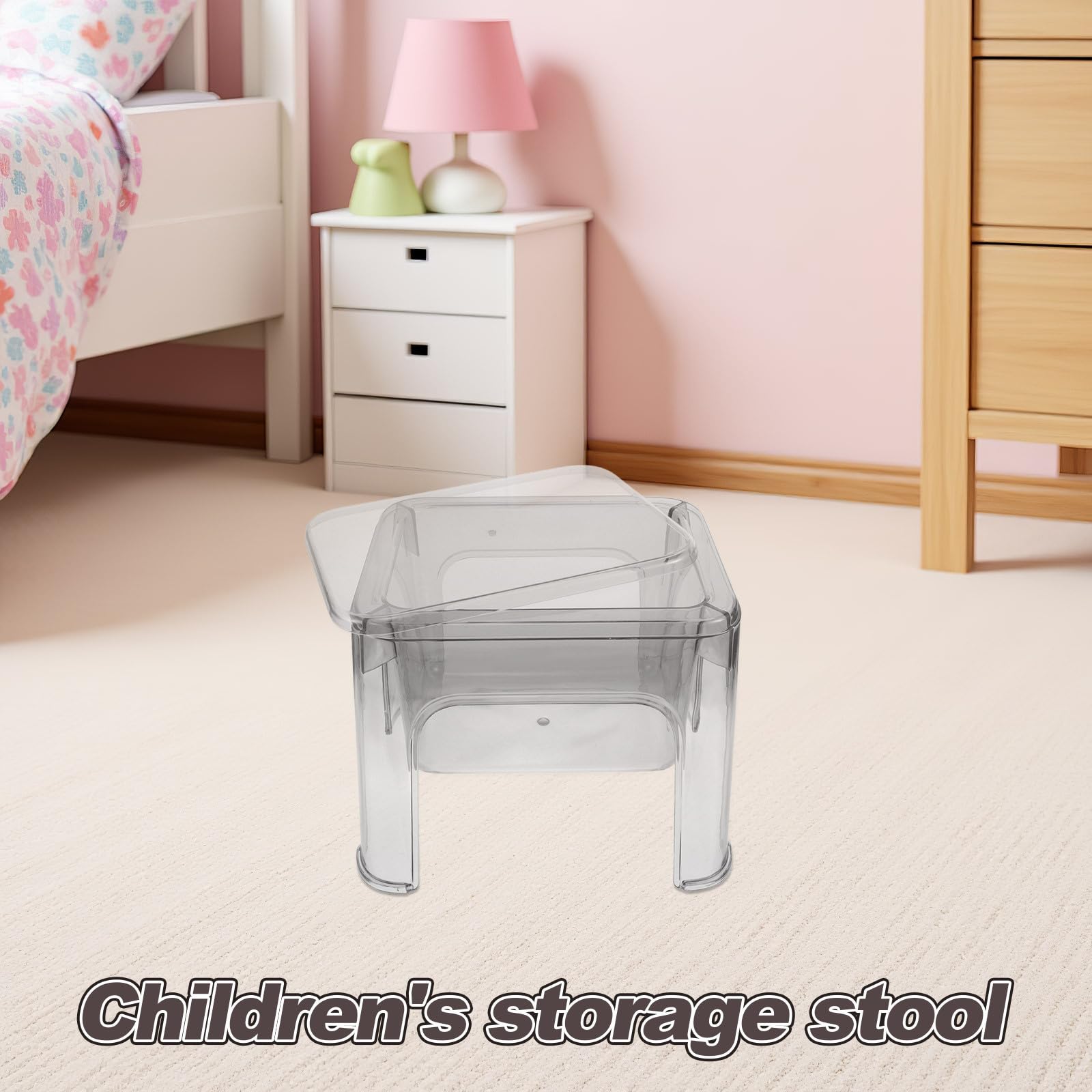 Taburete Infantil de Almacenamiento con Tapa, Gris, Diseño Práctico
