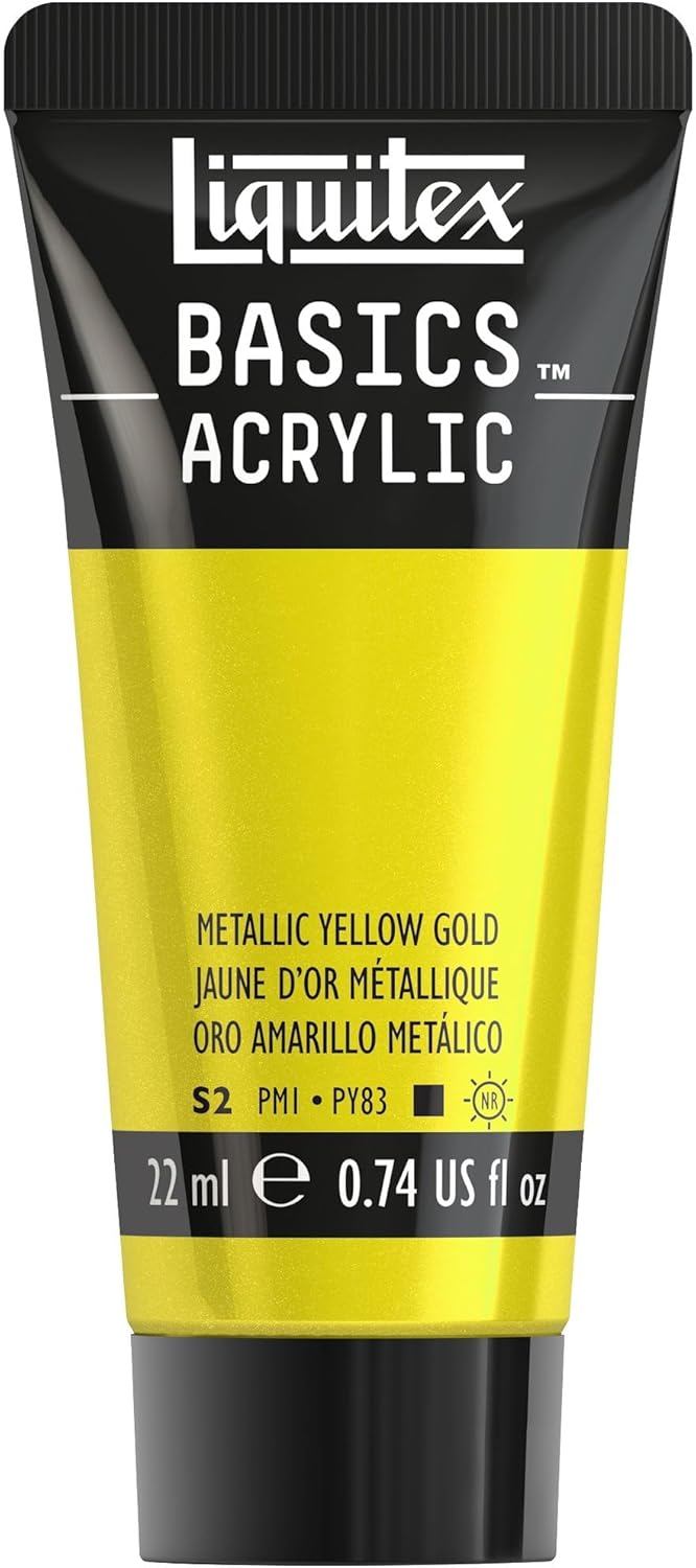 Liquitex 1058343 Basics Acrylic Paint 22 ml - Metallic Yellow Gold - Artist Acrylic Paint, Highly Pigmented, Lightfast, Medium Viscosity, Silky Gloss, Opaque - Ideal for Canvas, Wood & Paper
