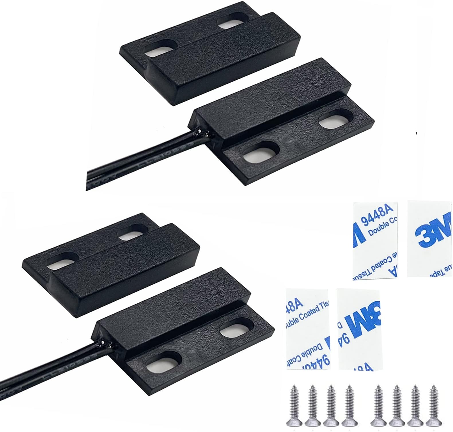 Magnetic Reed Switch, Wired Door/Window Contact Sensor, Micro Normally Open NO Alarm Switch, 10W 100V 0.5A, Black (2-Pack)