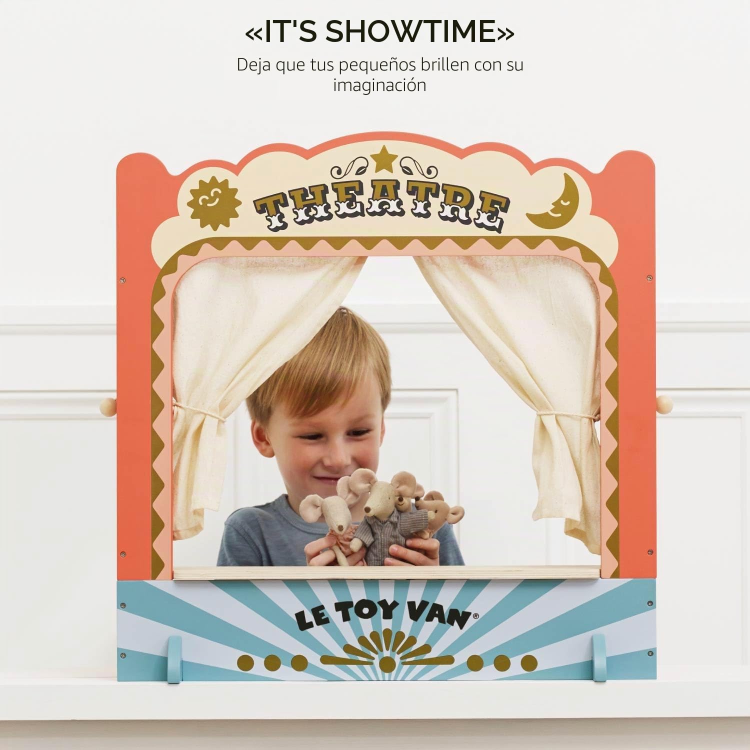 Le Toy Van - TV351 – Teatro Marionetas para niños, a Partir de 3 años, Teatro de Marionetas de Madera de Mesa, Juego de rol, Montessori, Madera FSC ecológica, 52 x 30 x 55 cm