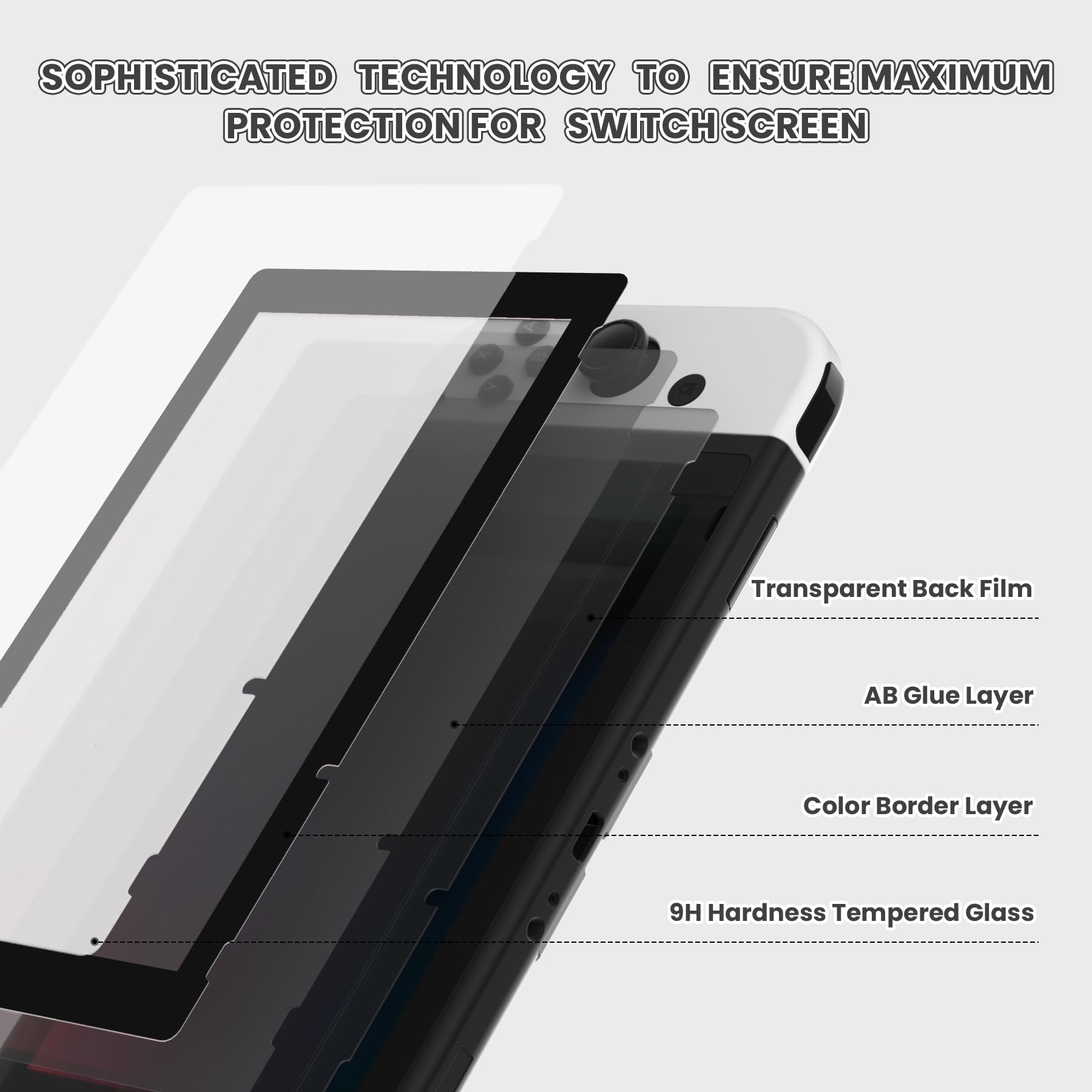 eXtremeRate Vetro Temperato per Nintendo Switch,2 Pezzi Pellicola Protezione Trasparente HD Chiaro,AntiGraffio,Anti-Impronta Digitale,Infrangibile,Senza Bolle-Nero