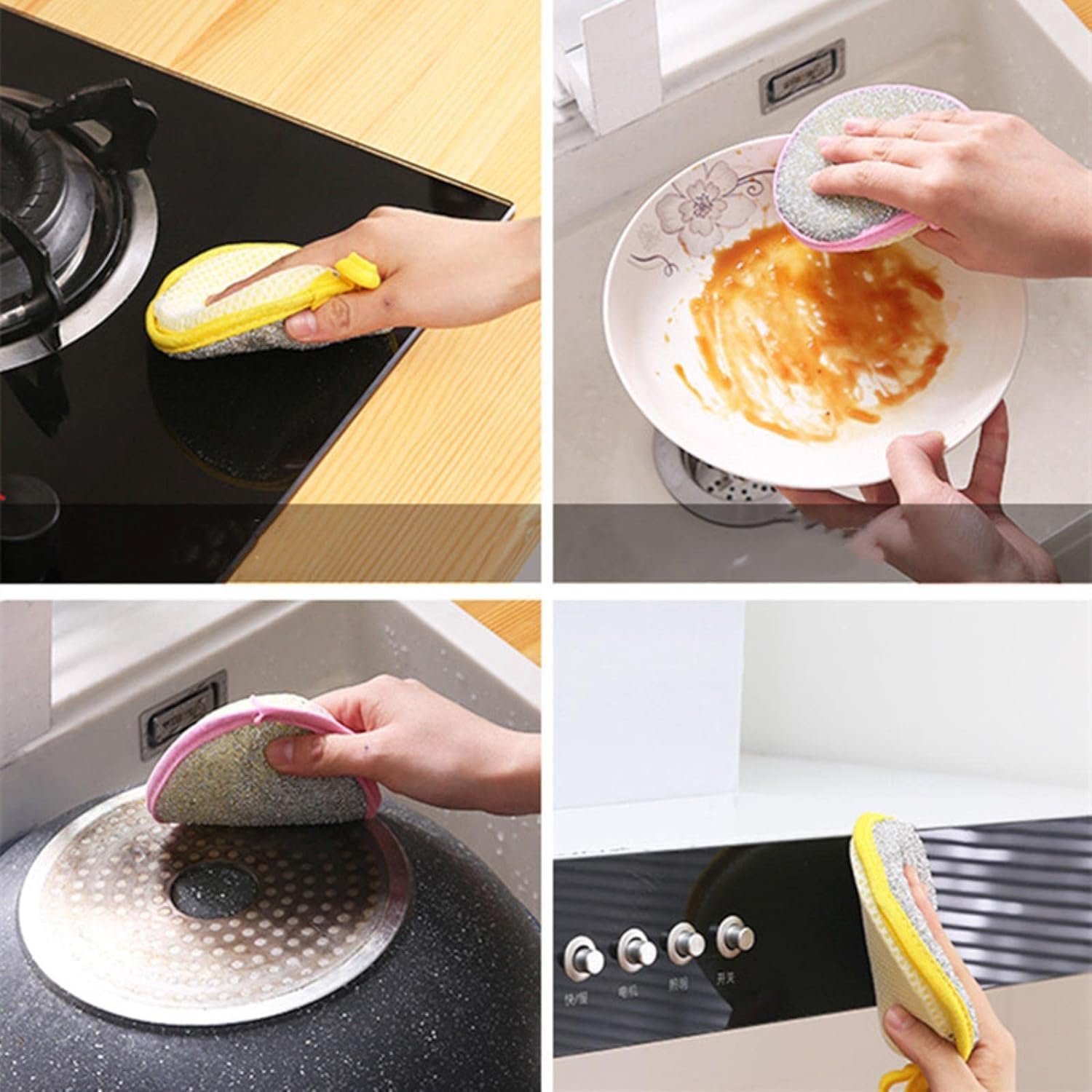 KESI Ornaments 5 Pcs Dish Sponges, Double Sided Non-Scratch Scrub Cleaning Sponges, Rough Scrubbers Side for Non-Stick Cookware, Soft Microfiber Scrub, Household Cleaning Tools for Kitchen Bathroom. 1