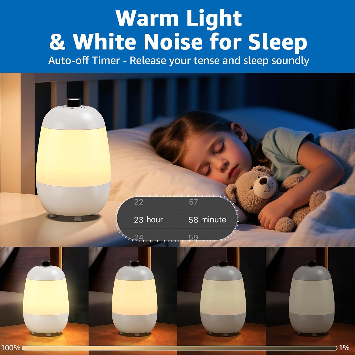 Uuffoo Sound Machine - White Noise Machine with Night Light RGB Colors, Portable Sleep Trainer, Soothing Sounds, App Control, Timer, Battery Operated Cordless Lamps, for Sleeping Bedside Bedroom