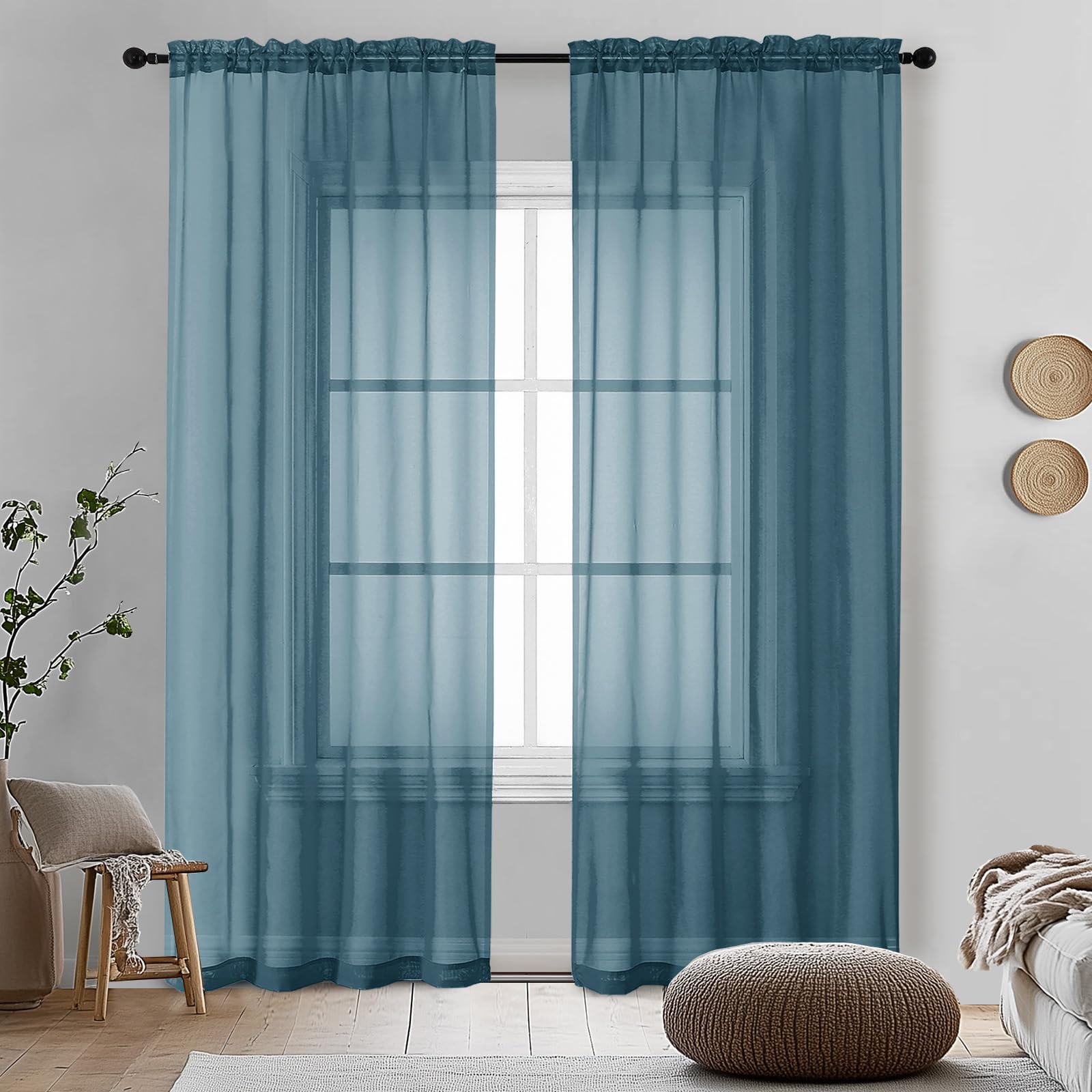 OVZME 2 Pieces Dusty Blue Sheer Curtains 84 inches Long-Lightweight Soft Window Treatment Panels for Master Room/Living Room, 2 Panels=84" W, Each W42