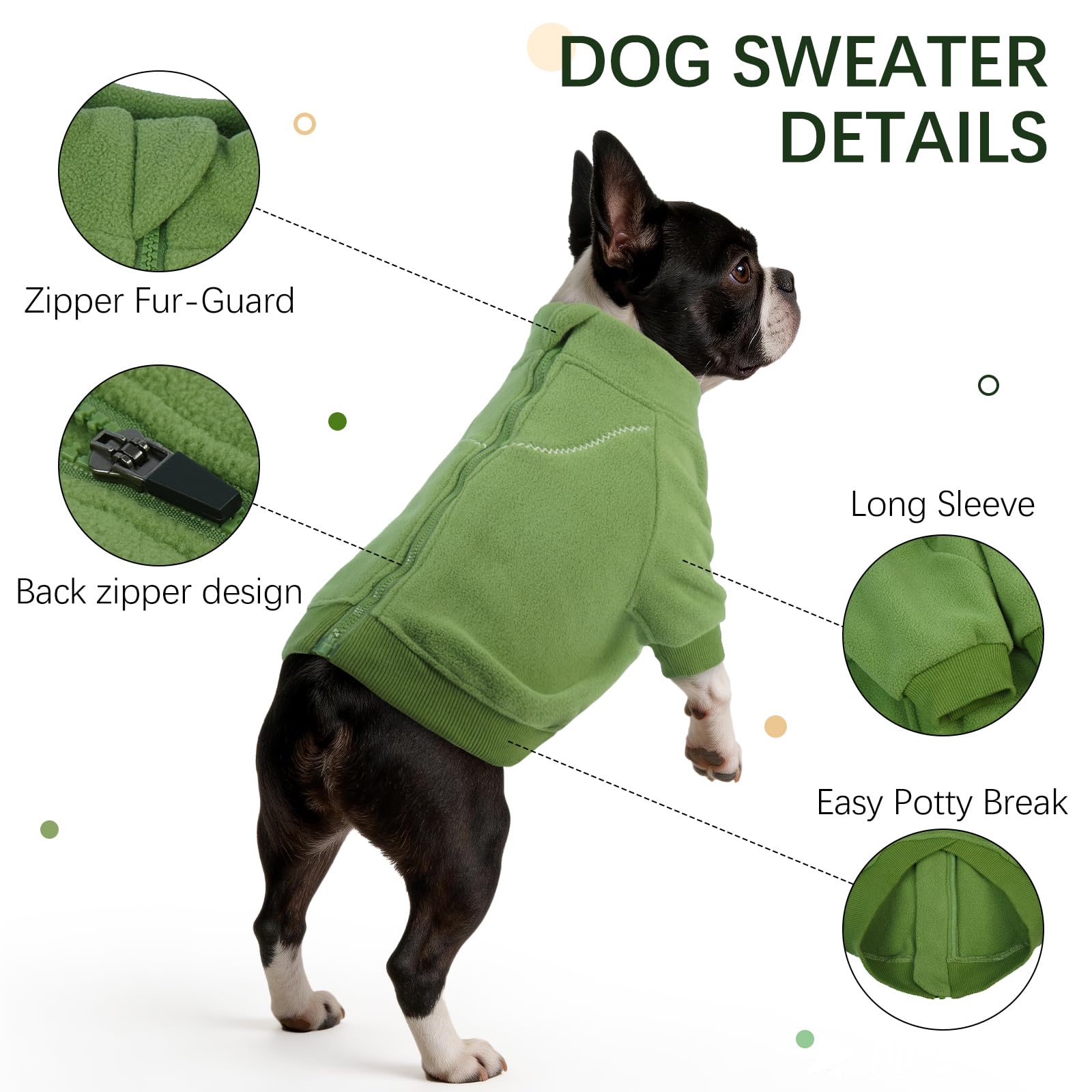 BRKURLEG Pull en polaire chaud et doux pour chien, à col roulé pour chiens de petite, moyenne et grande taille, manteau d'hiver pour chien, veste de Noël pour animal de compagnie avec fermeture éclair