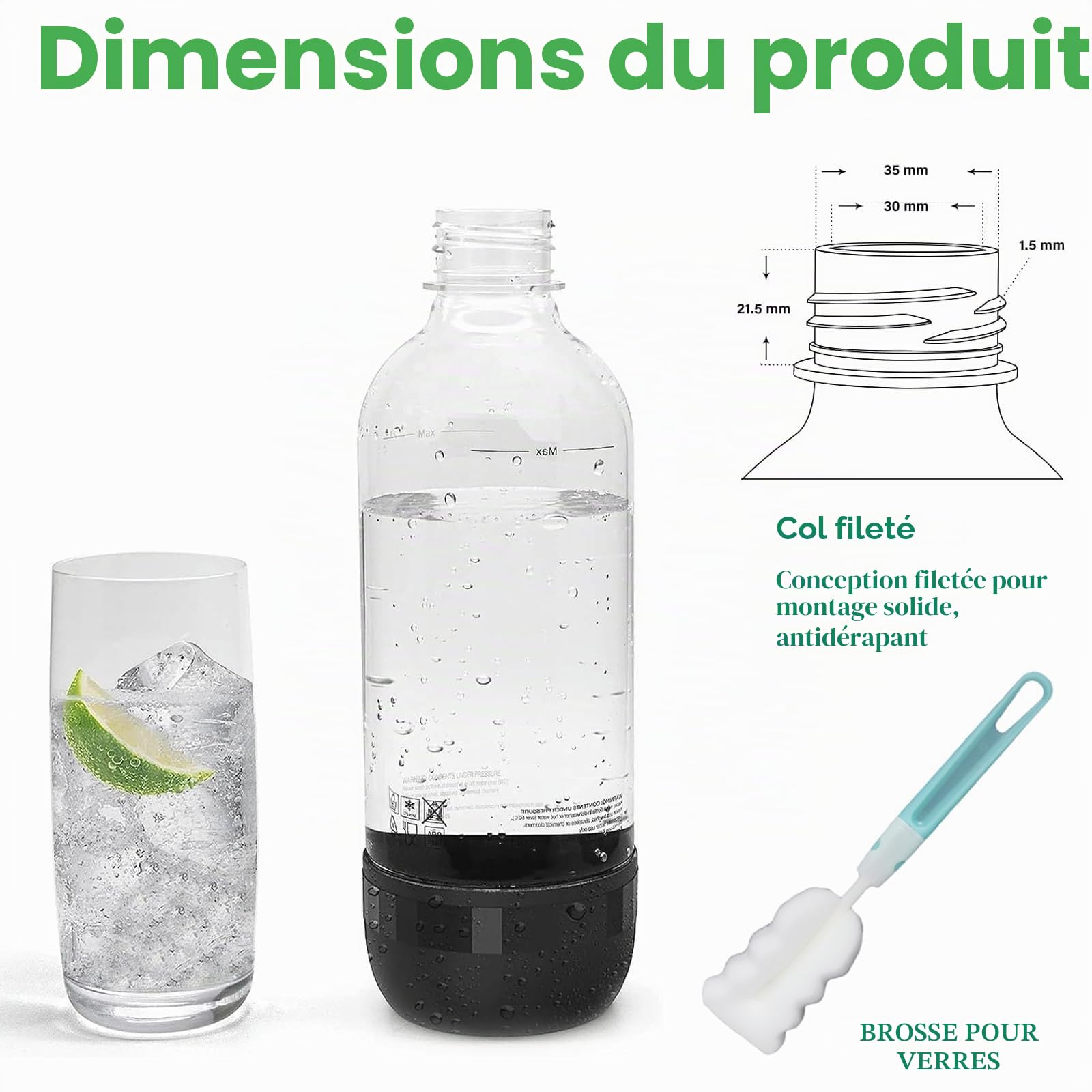Soda Bouteilles, Lot de 3 Bouteilles de Soda Maker de 1L, Bouteille de Boisson Gazeuse de Rechange en PET Réutilisables, Bouteilles pour Machine à Soda sans BPA