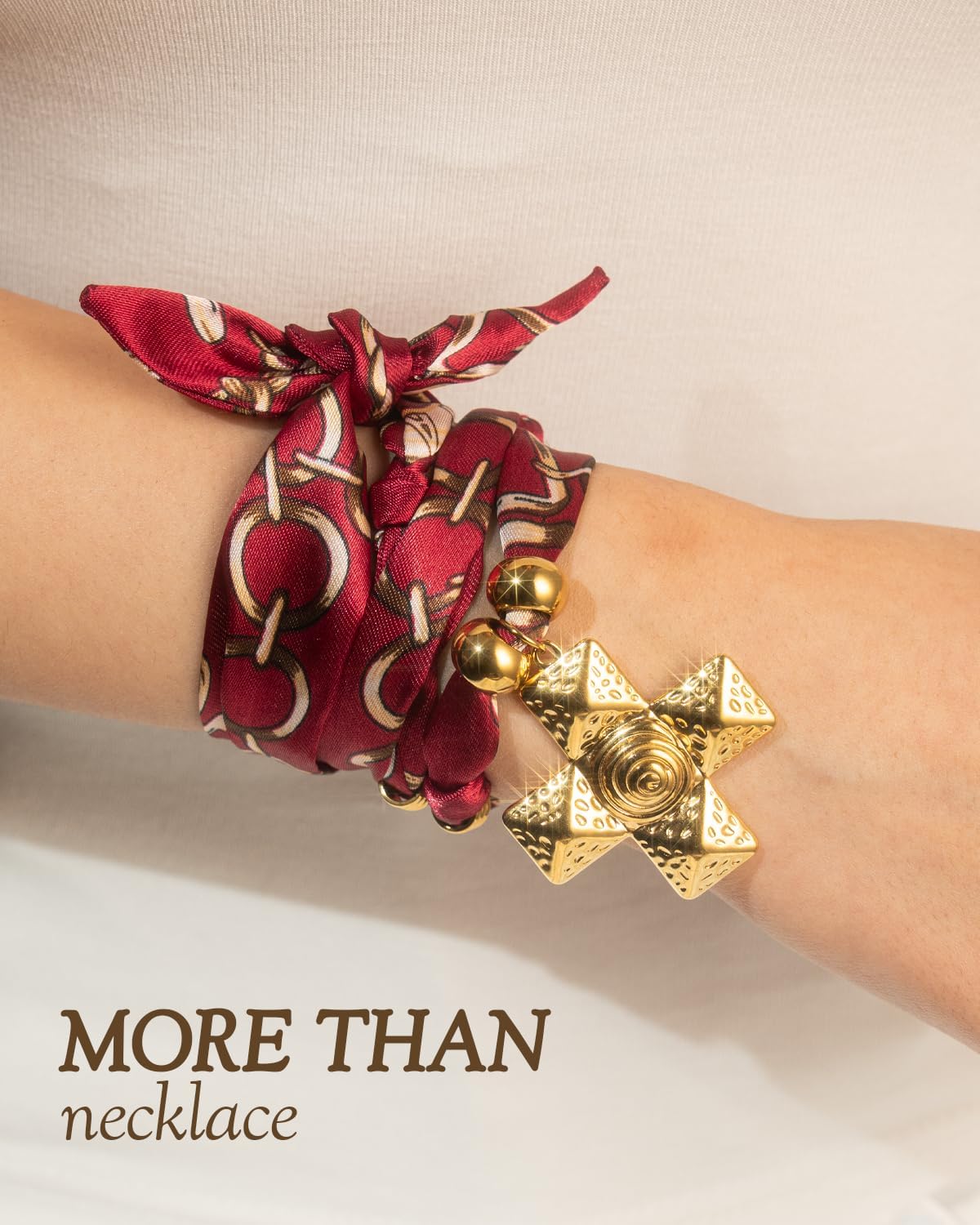 Cross Scarf Necklace for Women, Bandana Necklace with Chunky Cross and Paperclip Chain, Stainless-Steel Non Tarnish Gold, Fashion Jewelry Gift - Image 3