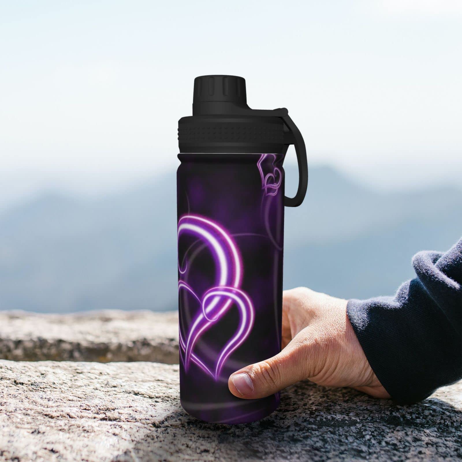 Purple Love Sport-Wasserflasche, 530 ml, isolierte Edelstahl, auslaufsichere Wasserflasche für Reisen, Fitnessstudio, Büro