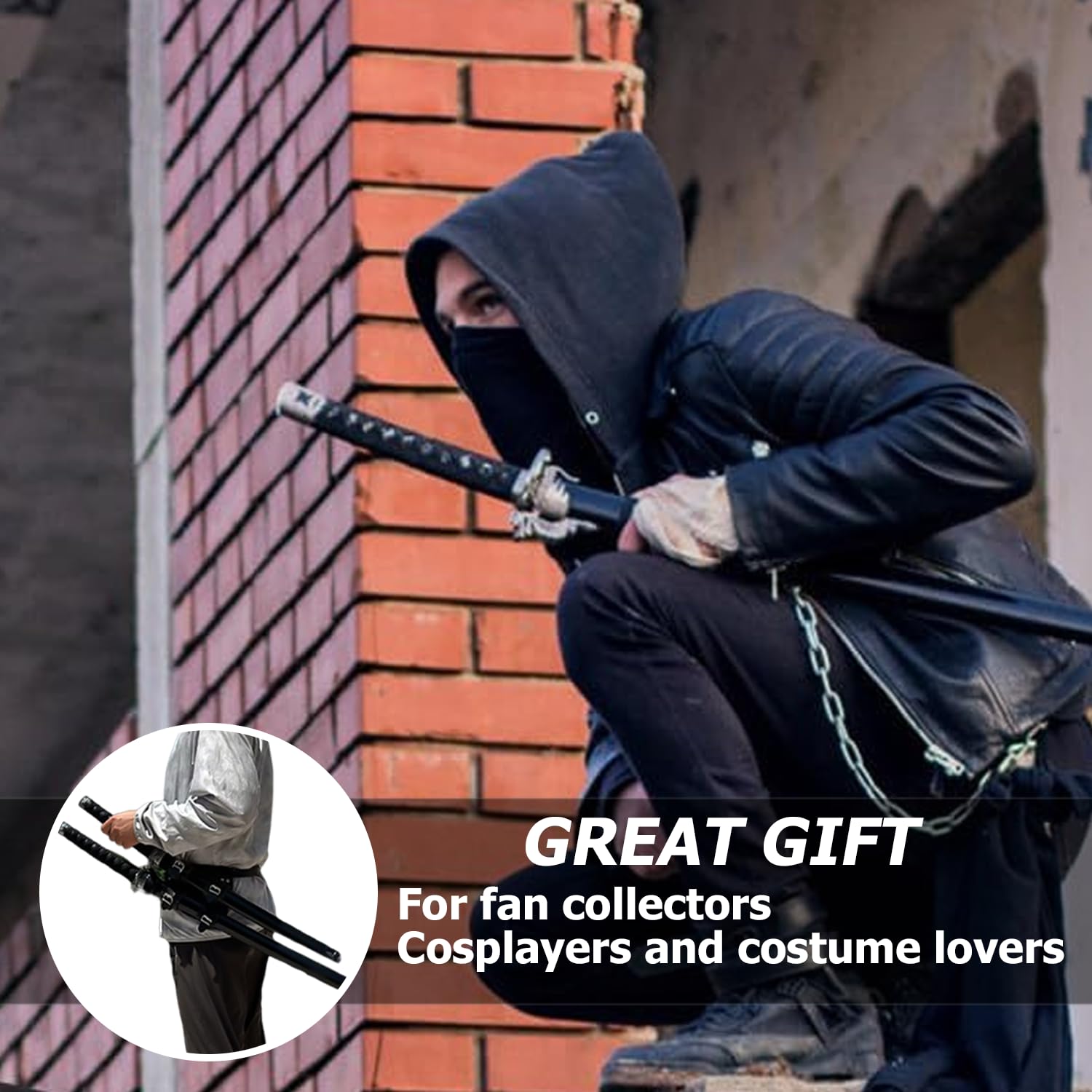 HOMURY - Soporte para espadas Katana con cinturón de 105 cm, cinturón robusto y cómodo para 2 Katana, perfecto para cosplay y entusiastas del samurái, accesorio de para fans de samurái