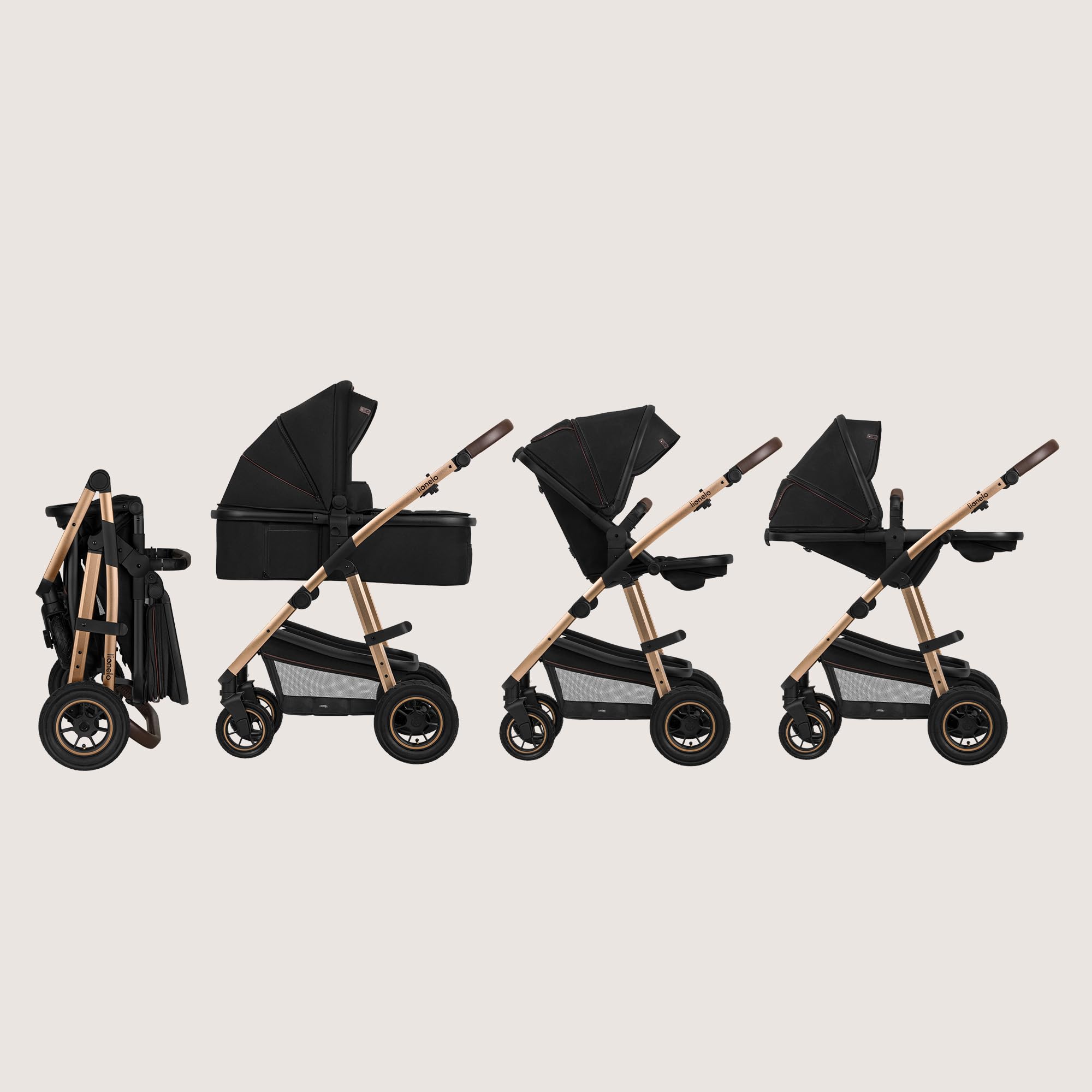 LIONELO Amber Kinderwagen 2 in 1 Kombikinderwagen, Kinderwagen Set | mit sportlichen Sitz und fester Babywanne, Tasche, Moskitonetz, Abdeckung Regenblatt (Grau)