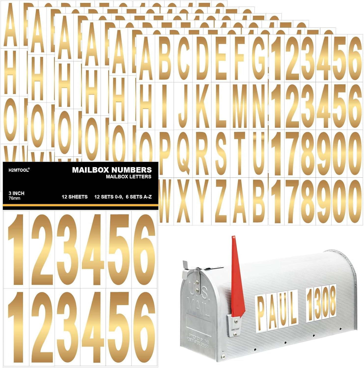 Mailbox Numbers for Outside, H2MTOOL 12 Sheets 3 inch 09 A