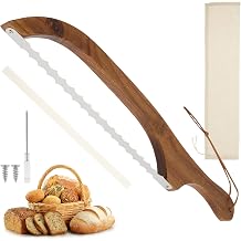 Wooden Bread Bow Knife Serrated Bread Bow Cutter Stainless Steel Sourdough Breads Knife Cutter with Wooden Handle for Homemade Breads Sourdough Bagel Cake Fruit Acacia Wood