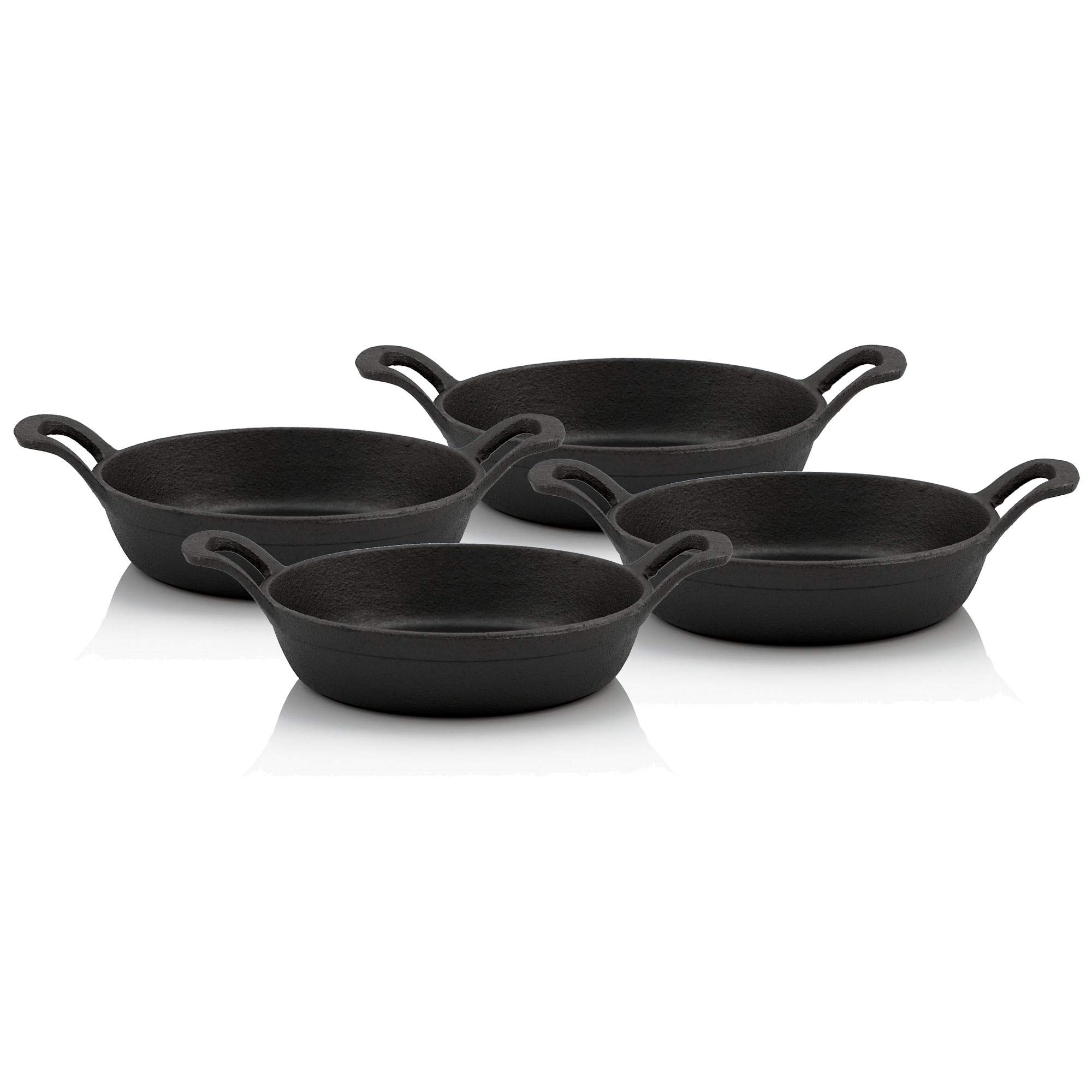 BBQ-Toro Gusseisen Servierpfännchen Set, 4 Stück | Ø 20 cm - rund | Grillpfannen Pfännchen, Gusspfanne, Bratpfanne, Feuerpfanne, Grillpfännchen, Gusseisenpfännchen, serving pan, Tischpfanne
