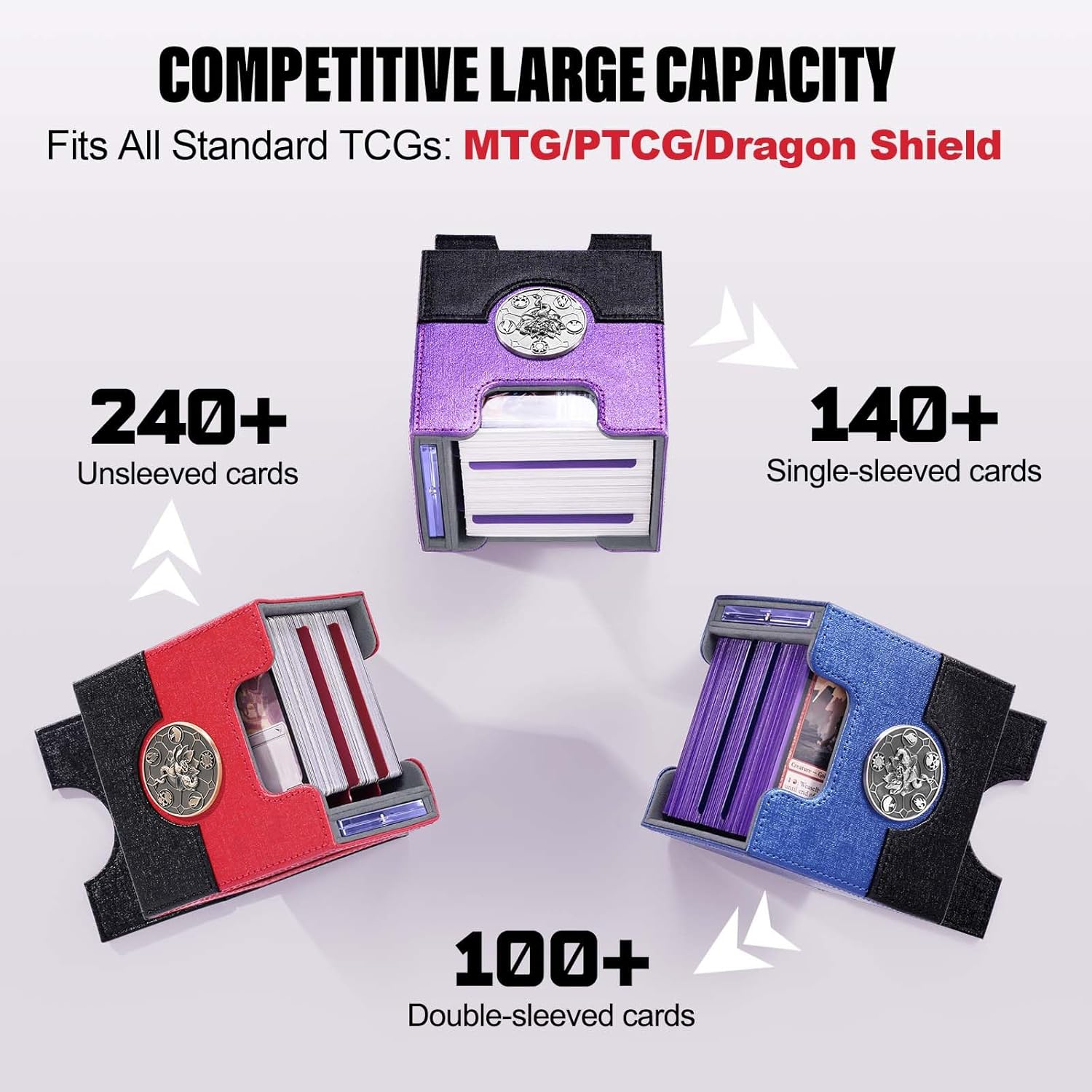 Kabinka Commander Deck Box for MTG with Dice Tray, Holds 100 Double-Sleeved Cards,Card Deck Box with Metal Emblem for TCG/PTCG, Cards Storage Case with 35PT Magnetic Card Holder (Black& Red, Lotus)