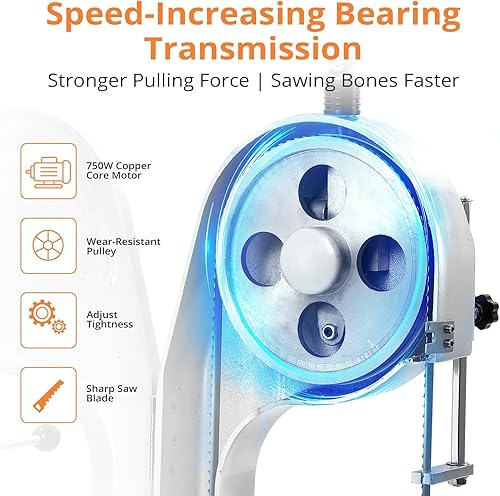 Miniatura 3 de Towallmark Sierra de carne para carnicería, máquina de sierra de hueso de 750 W, grosor de corte de 0.39  6.7 pulgadas con 6 hojas de sierra, sierra
