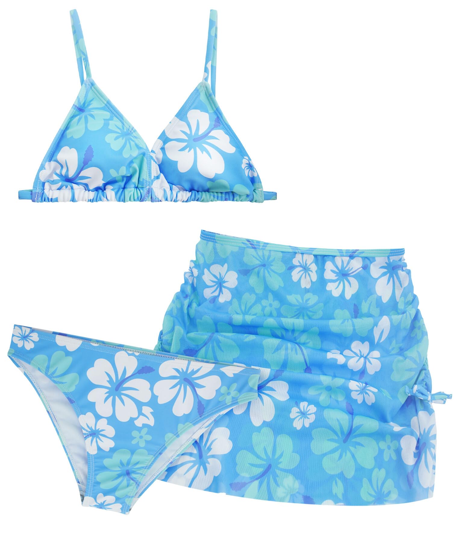 AIEOE Set 3 PCS Bañador con Falda Niñas Bikini con Motivo Floral Traje de Baño Verano para 8-14 Años