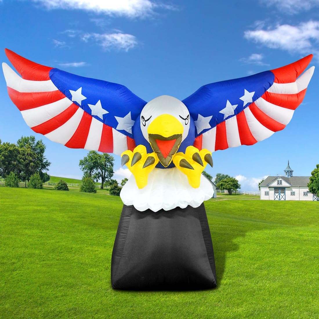 GOOSH 8.5FT Width 4th of July Inflatable Decorations Patriotic Blow Up Yard Inflatables with LED Lights Holiday Inflatables for Outdoor Yard Garden Lawn Decor