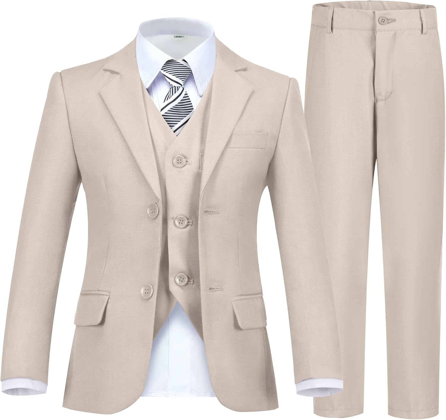 Boy's Suit Formal Slim Fit 5 Pieces Suit Set Blazer Vest Pants with Adjustable Waist Shirt with Tie