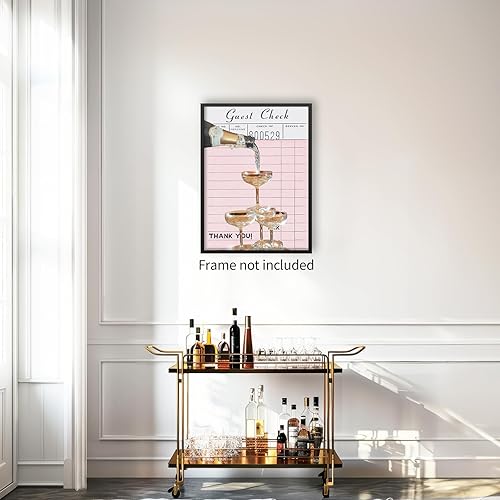 Miniatura 6 de OMANI Arte de pared con diseño de torre de champán rosa, póster de lienzo con alcohol y alcohol, impresiones en lienzo de 16 x 24 pulgadas, sin marco