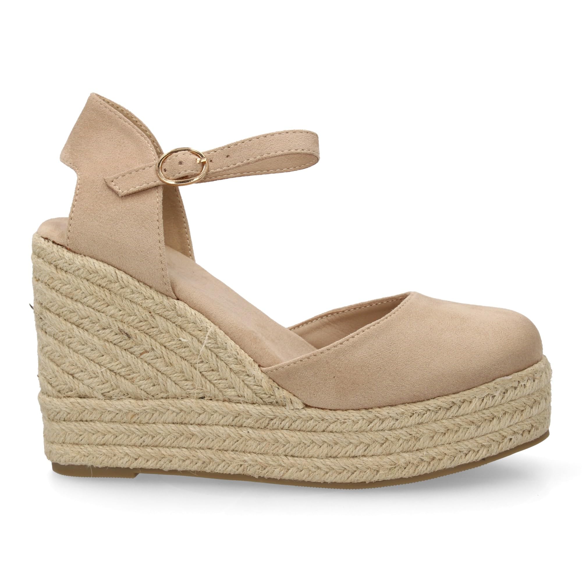 shoes&blues.es Alpargata de Mujer con Cuna y Plataforma, Punta y Talon Cerrados, Cierre de Hebilla en el Tobillo, Monocolor, Cuna de Yute Trenzado Ligera y Comoda para la Temporada Verano.