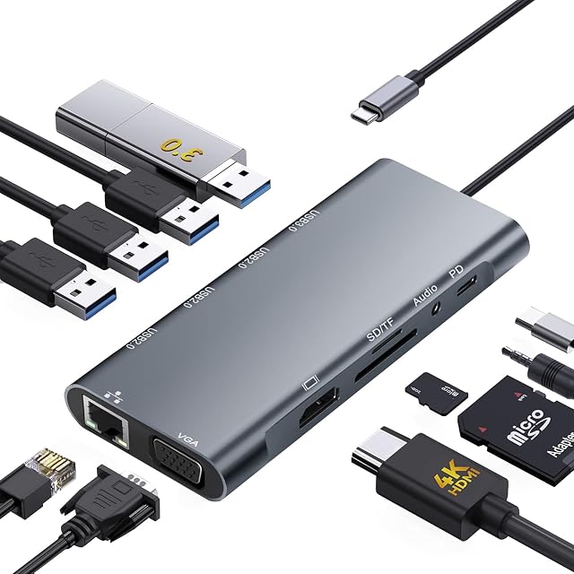 Hub USB C 11 en 1 con HDMI 4K