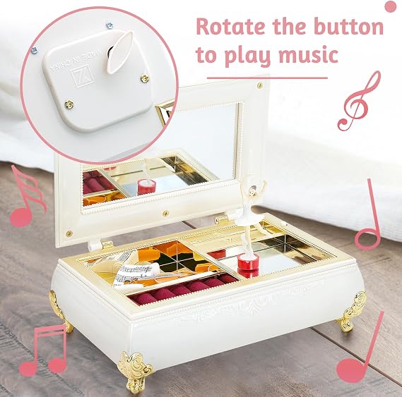 Vintage Jewellery Box Music Box, Musical Jewellery Storage for Girls