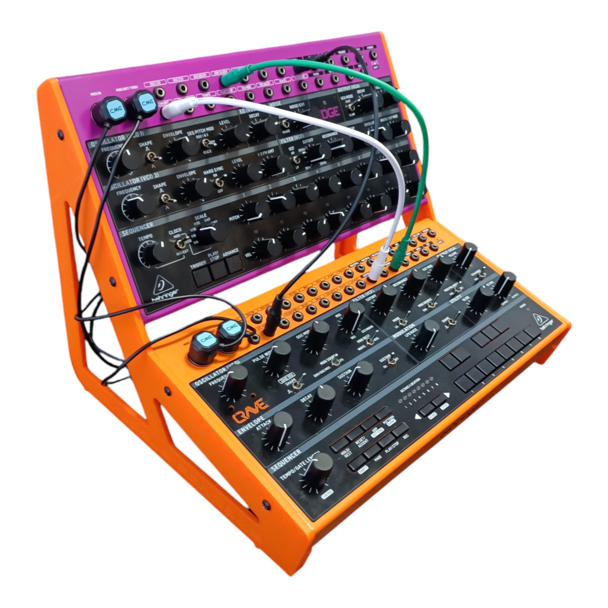 Acid Console Eurorack Desktop Ständer, 2x Behringer Edge, Crave, Spice oder Grind Synthesizer Halterung, 15° und 60° Winkel, NeonOrange