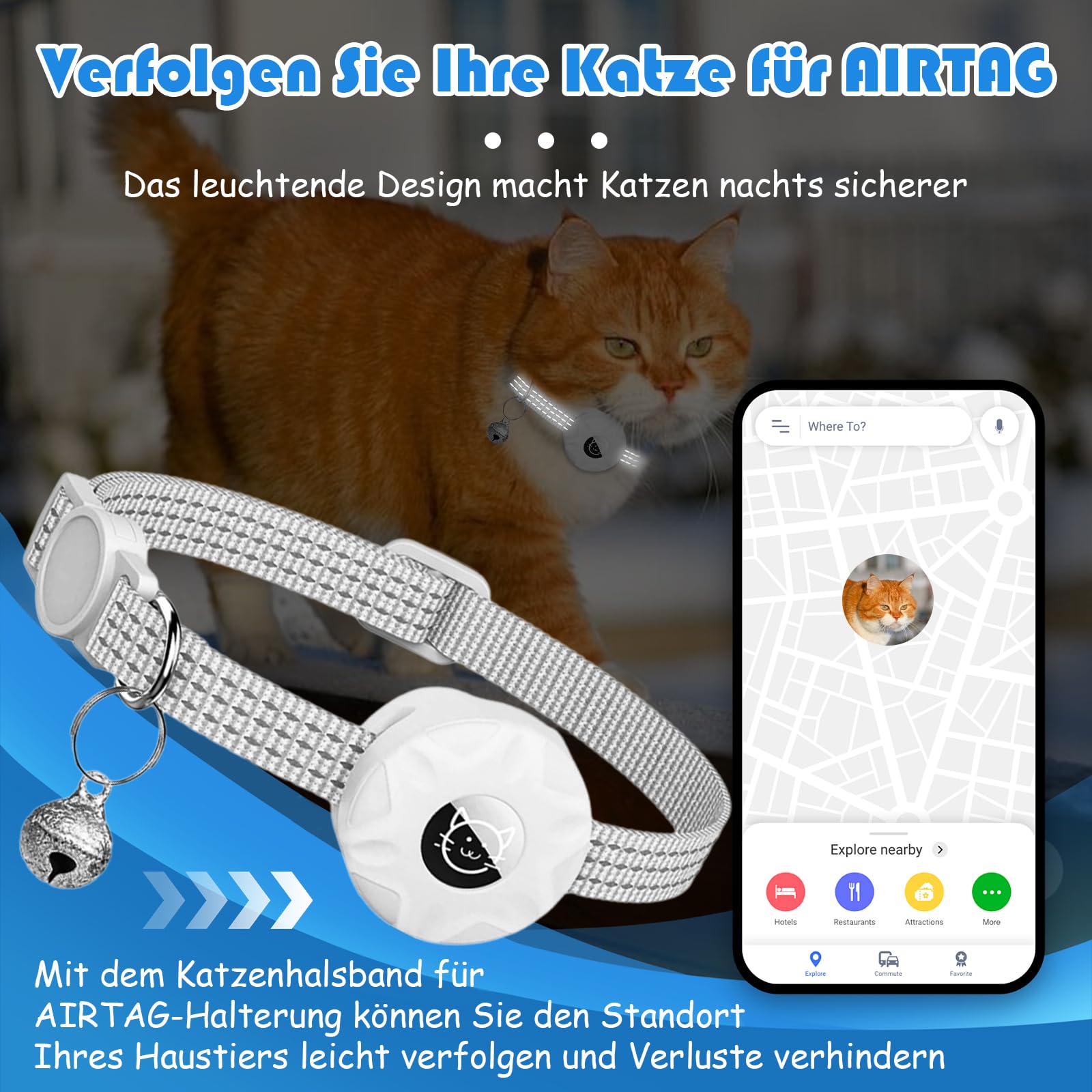 Cat Collar for AirTag Integrated Reflective Kitten Collar, Puppy Cat Collar with Bell - Image 4