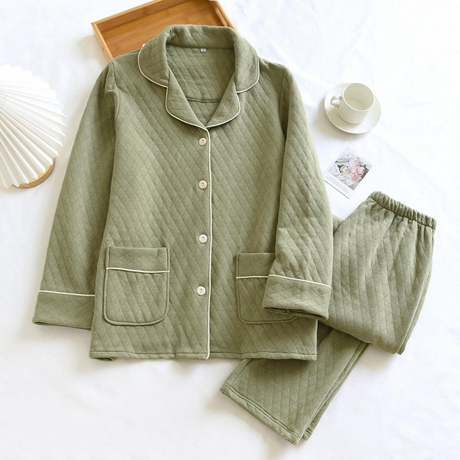 MOGSA Pijamas para mujer, pijamas de tres capas, acolchadas, para otoño, invierno, de algodón grueso, casual, ropa de hogar, para hombre