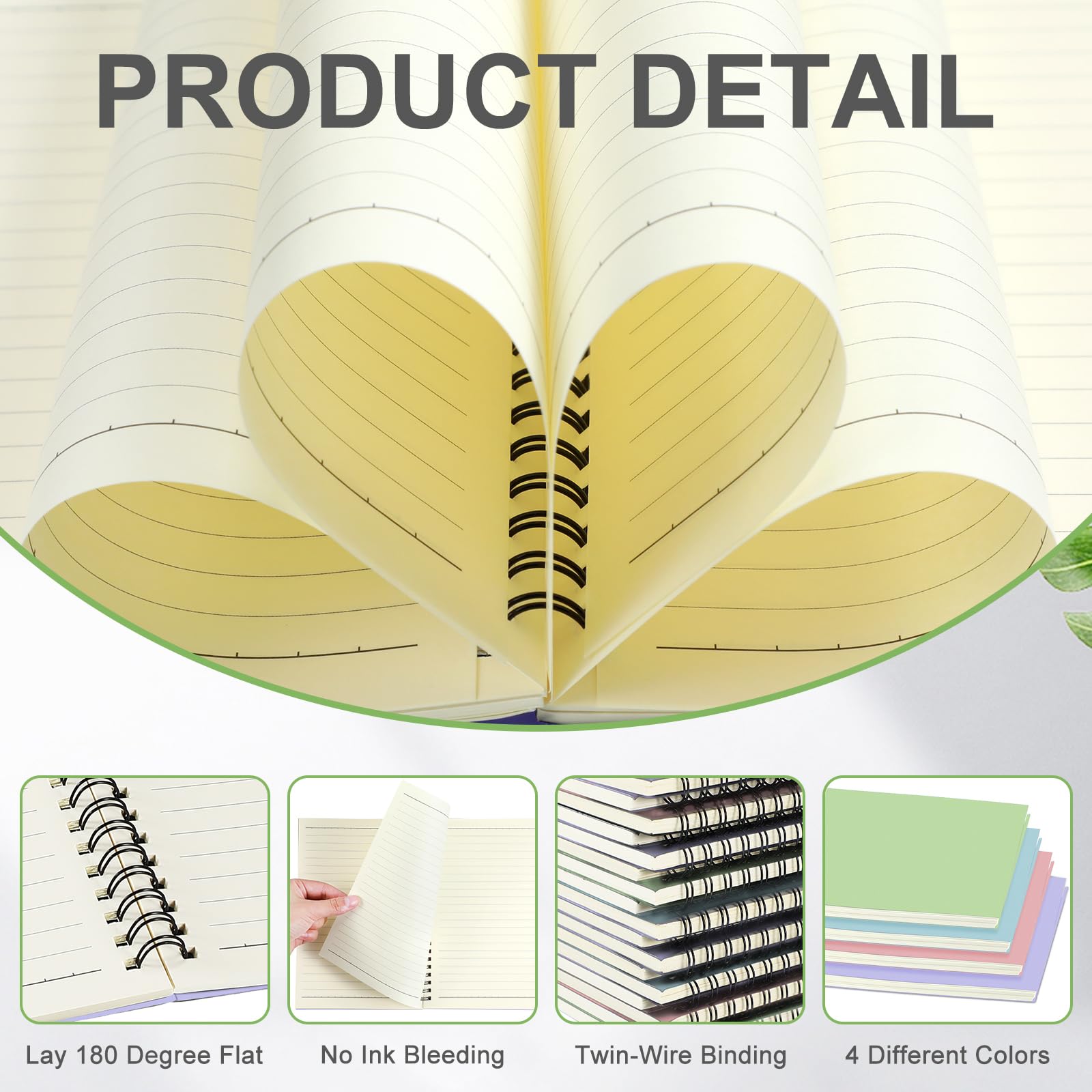Yahenda Cuaderno en espiral a granel A5, diario forrado de 8.3 x 5.5 pulgadas, papel de composición de escritura, bloc de notas pequeño, cuaderno de asignaturas para estudiantes, oficina, negocios