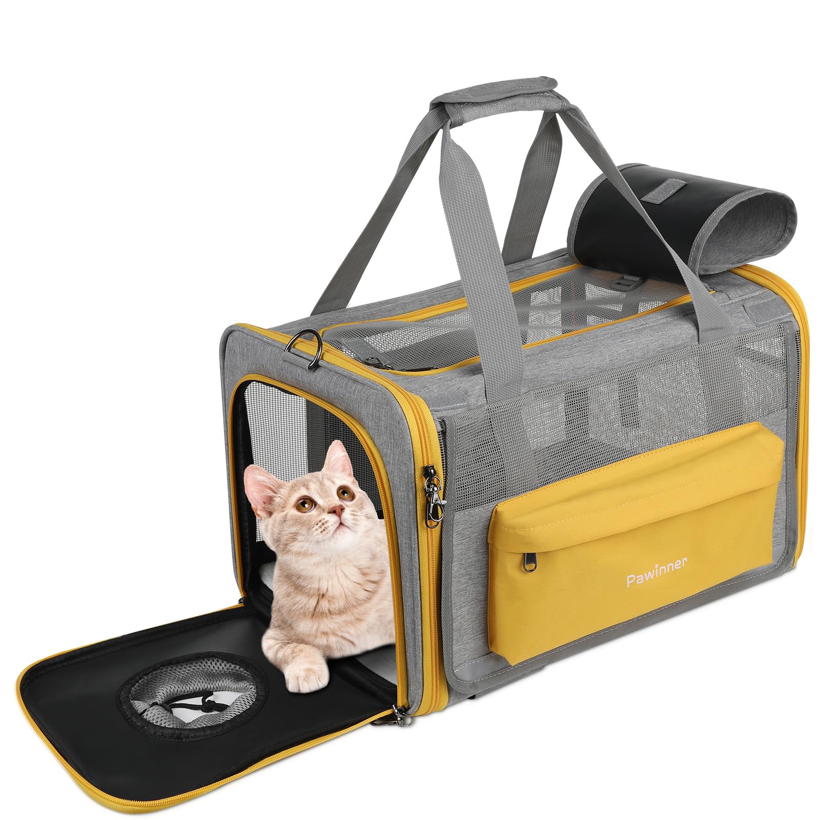 Transportín Perro Gato, Pawinner Transpirable Bolsa de Transporte para Mascotas, Llevar en Mano y Hombro 2 en 1, Plegable Fuardar, Adecuada para Gatos y Perros de hasta 9kg, 45 * 33 * 33cm